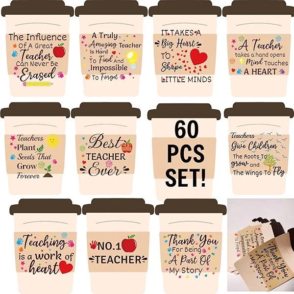 60Pcs Teacher Appreciation Gift Card Holders Thank You Cards for Teachers Day Gifts Bulk Graduation Gift Card Teacher of the Year Appreciation Gifts (Coffee)