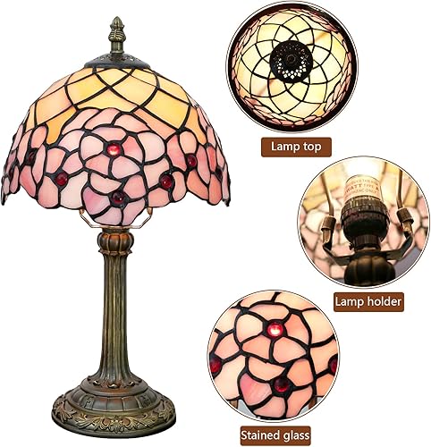 Miniatura 2 de Tiffany Lámpara de mesa de vidrieras de 8 x 8 x 14 pulgadas, luz de lectura para escritorio, decoración al lado del dormitorio, sala de estar, hogar