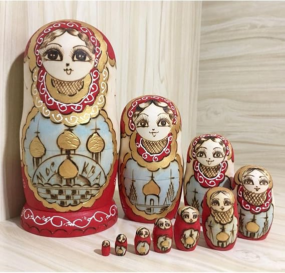 10 Pcs Vintage Russian Babushka Matryoshka Nesting Dolls for Children