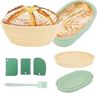 Bread Proofing Basket Set of 6,Sourdough Proving Basket for Baking Enthusiast,Proofing Basket for Bread,Silicone Banneton Proofing Baskets with Scraper/Brush for Bread Making,Round 8.7in+oval 10.2in