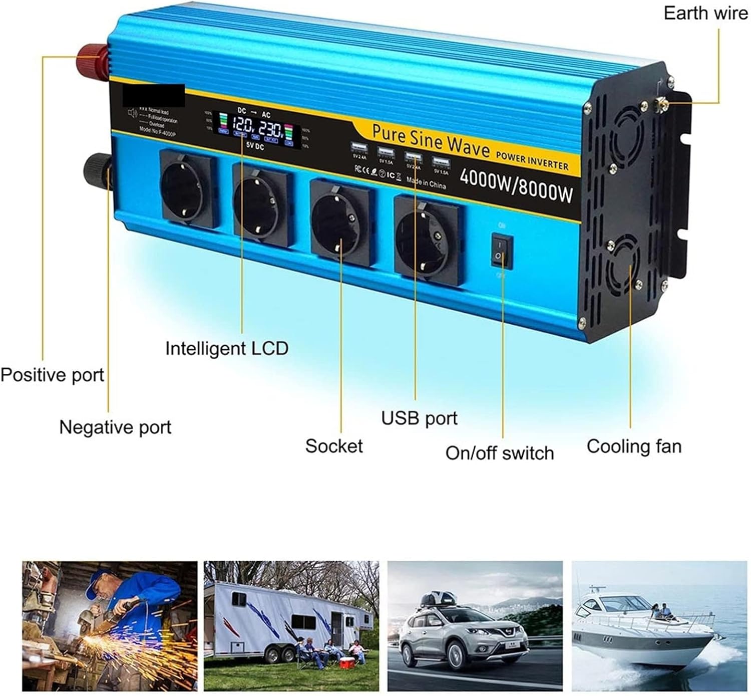 インバーター 純正弦波 インバーター 純粋な正弦波インバーター 4000W/8000W インバーター 12V 230 12v から