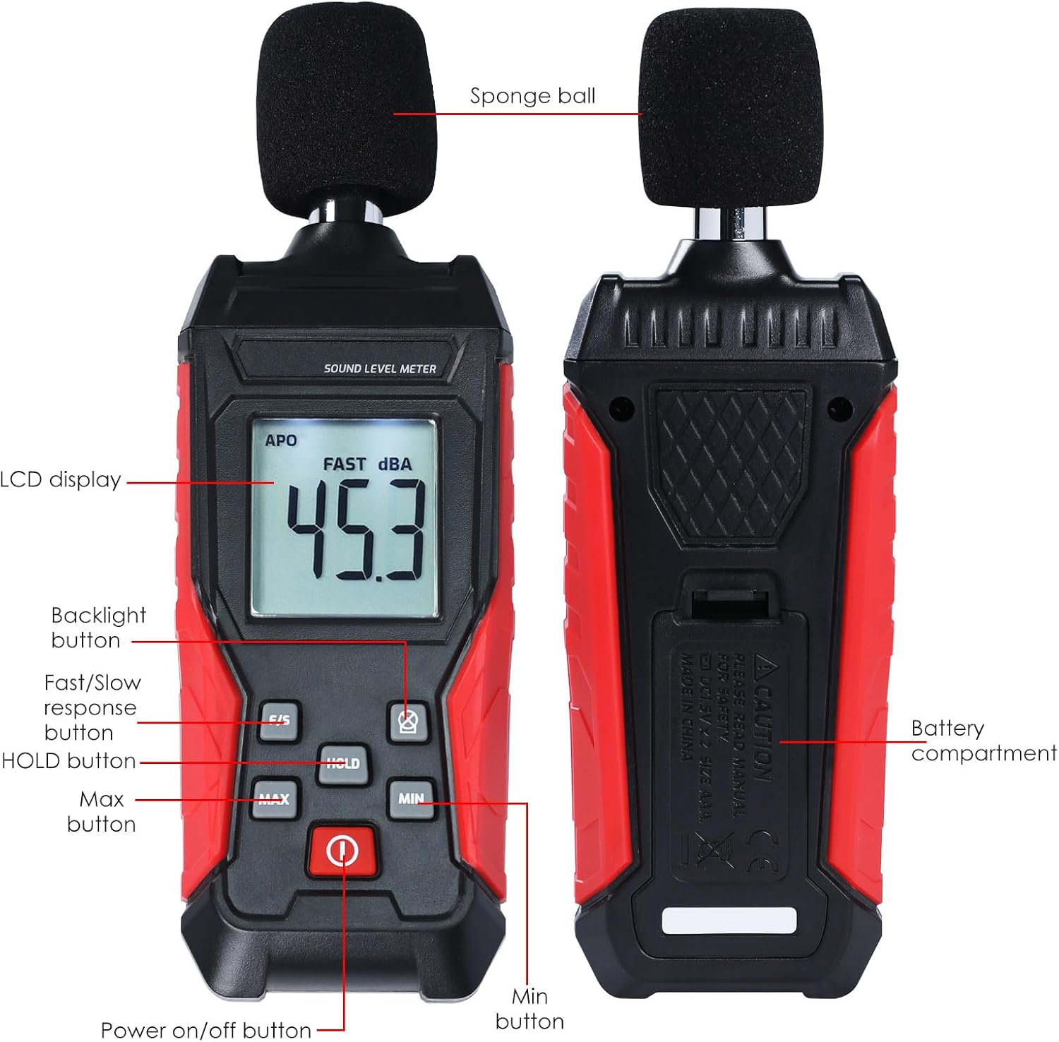 Noise Decibel Meter Portable Sound Level Meter SPL Meter 30 to 130dBA Range Sound Meter Noise Decibel Reader with Backlight LCD Displays Decibel MAX MIN Data Hold Alarm for Home, Office, Factory