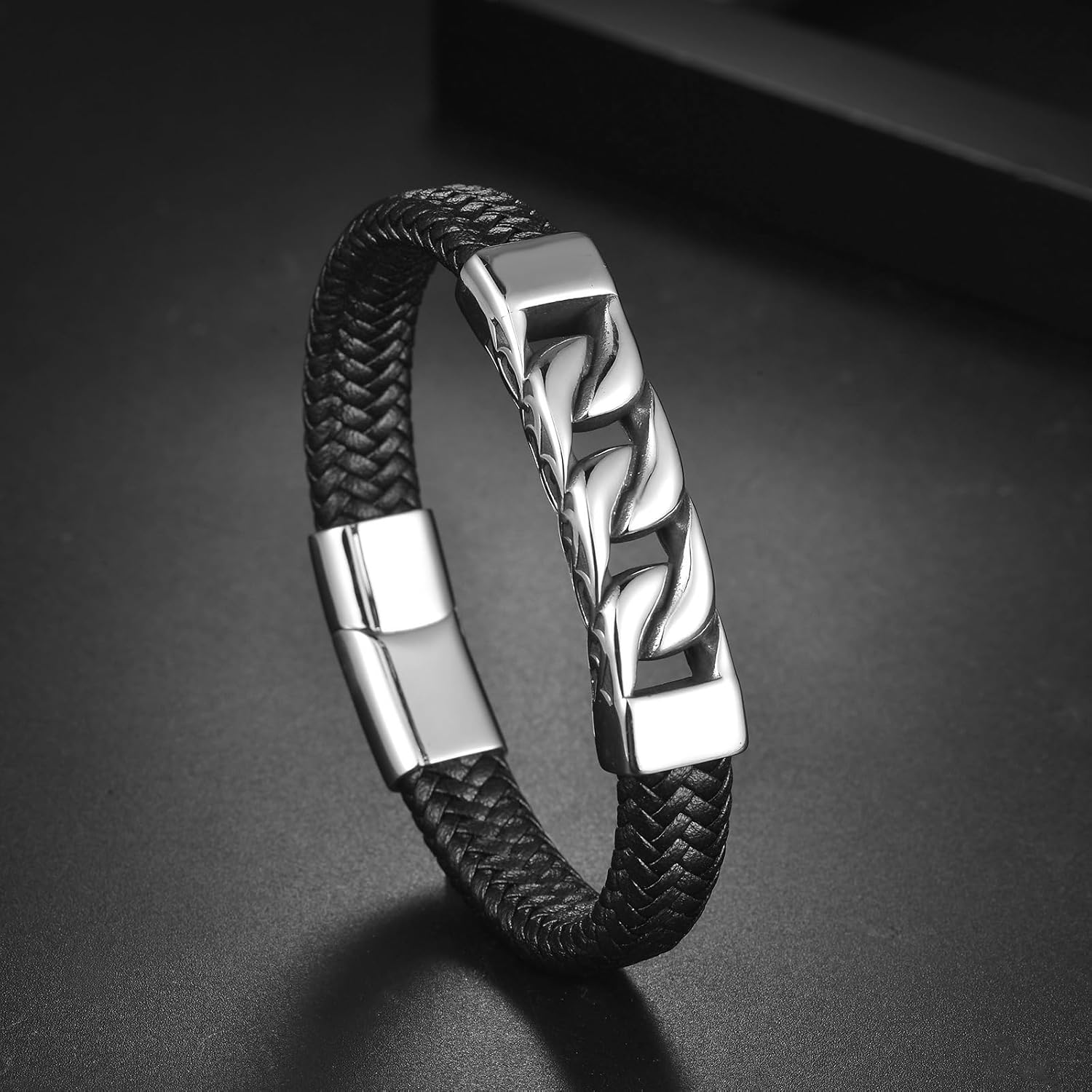 Mens Leather Bracelet Braided Wristband Bangle Cuffs Stainless Steel Jewelry Gifts for Him