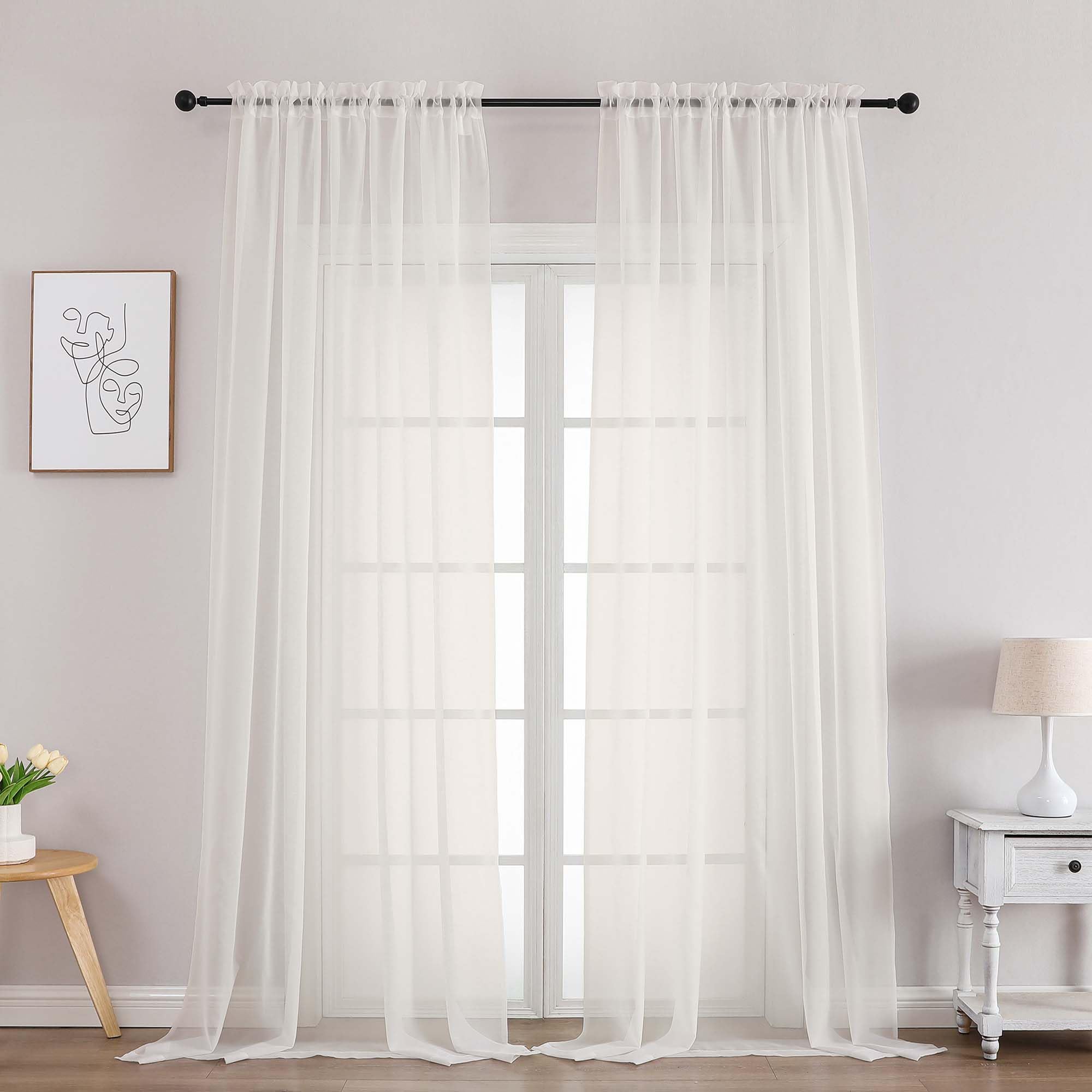 OWENIE Ivory Sheer Curtains 102 Inches Long 2 Panels Set, Sheer Curtain for Living Room Bedroom, Modern Voile Filmy Rod Pocket Curtains &amp; Drapes, 2 Pcs, Each 59 W x 102L Inch, Ivory