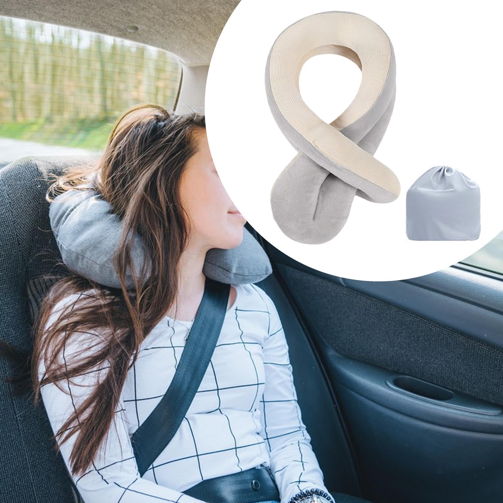 Cuscino Da Viaggio Compatto Ed Ergonomico per Il Supporto Del Collo, Poggiatesta per Dormire Comodamente in Aereo, Grigio Beige