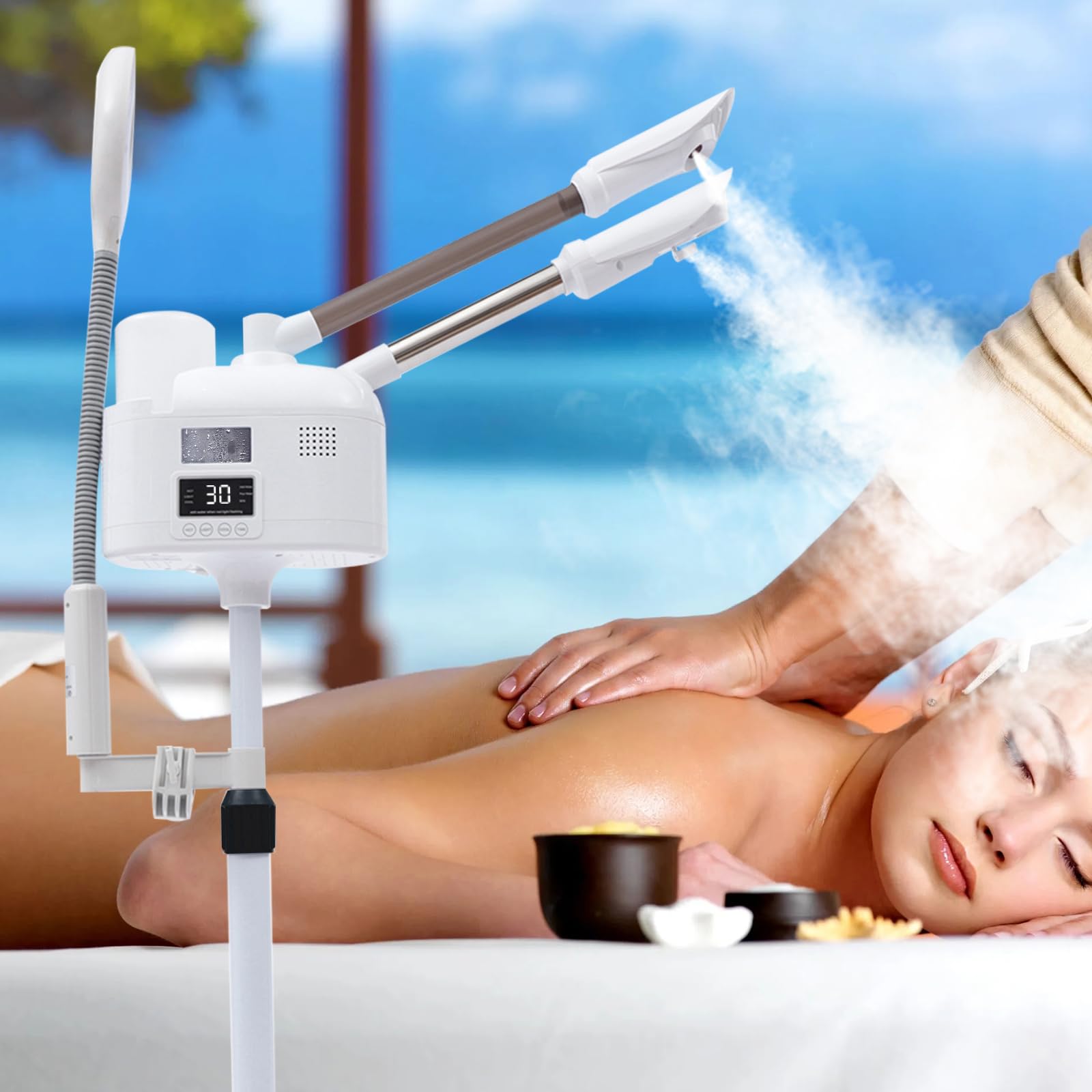 Vaporizzatore viso professionale 3 in 1 altezza regolabile funzione ozono, studio cosmetico sauna facciale evaporazione, per casa e salone di bellezza