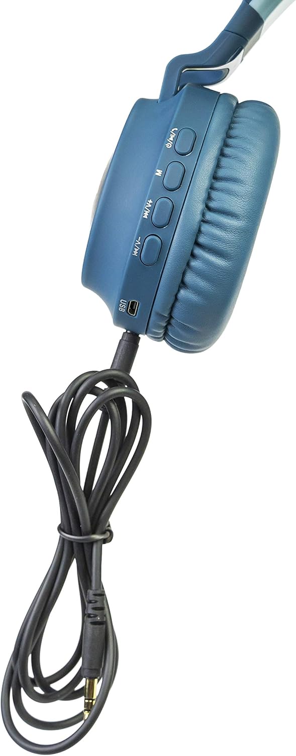 PowerLocus Kids Headphones with USB-C charging cable connected.