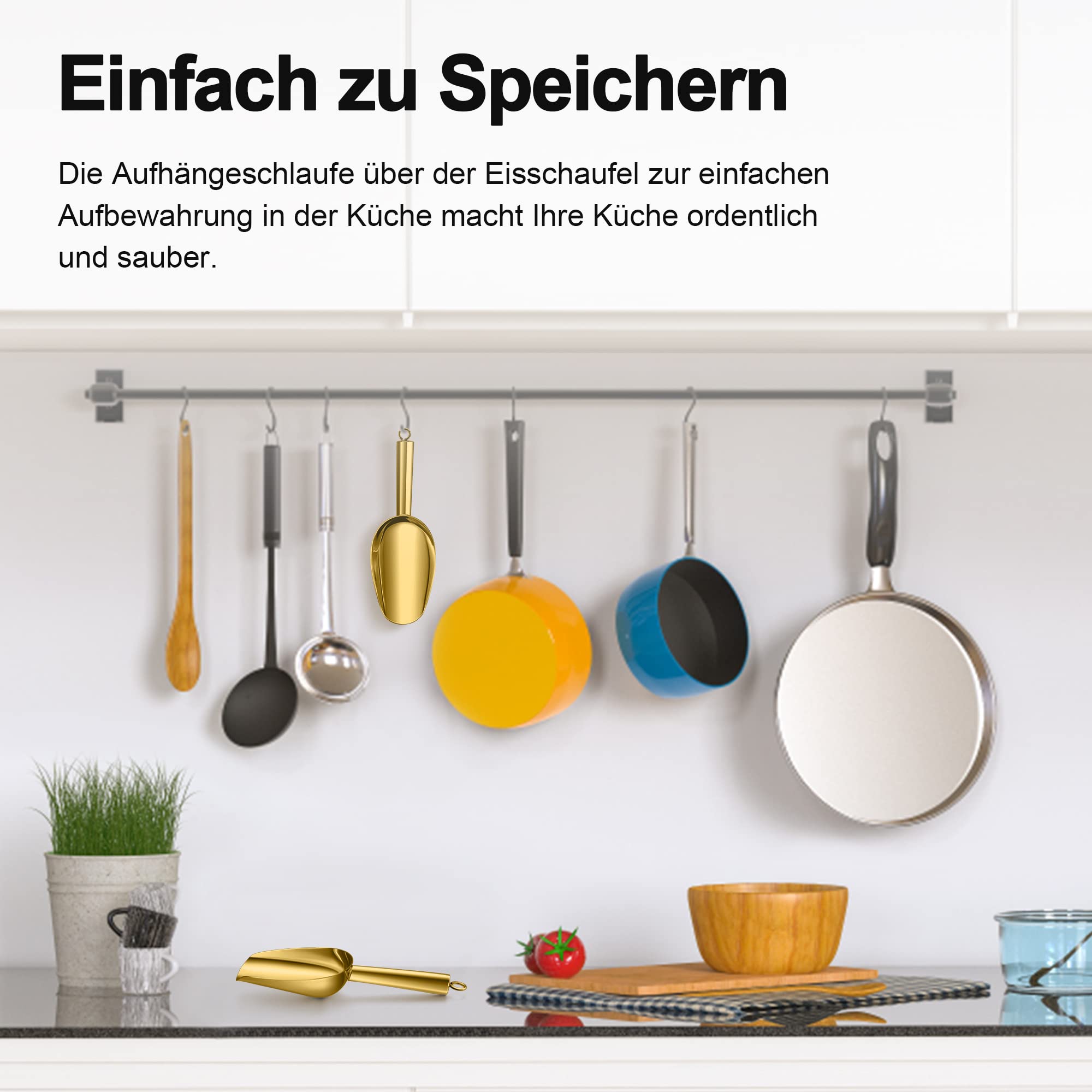 Herogo Mehlschaufel-Set 2er – Edelstahl, 18x6 Cm, Spülmaschinenfest – Ideal Für Eis, Mehl, Kaffee & Süßigkeiten (Gold)