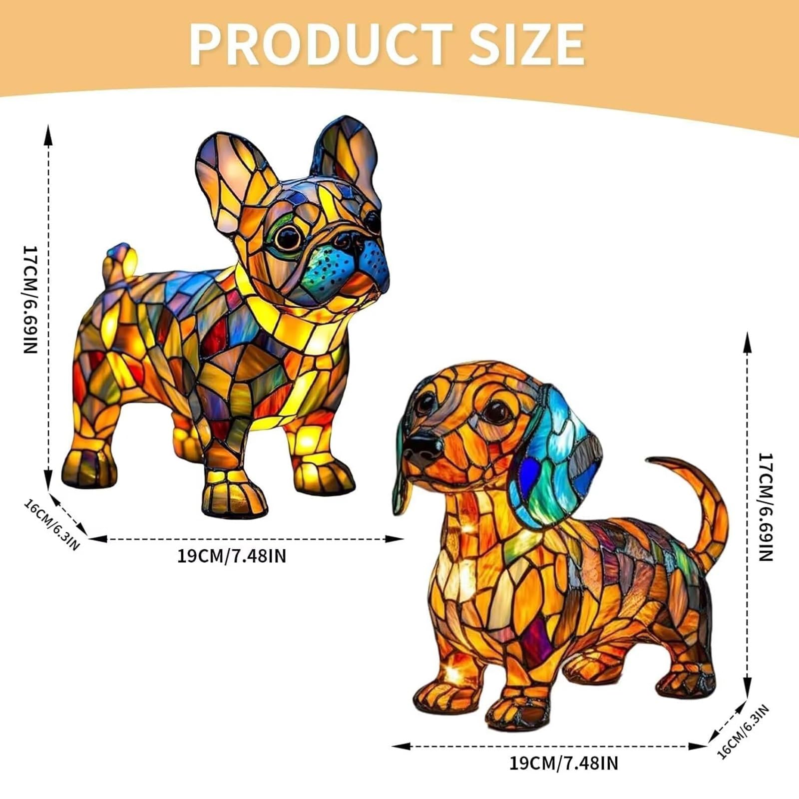 Dog Series Art Night Light – Hand-Painted Stained Resin LED Lamp, Dachshund/Corgi/Pug, Plug-In, For Kids Room Or Dog Lover Gift