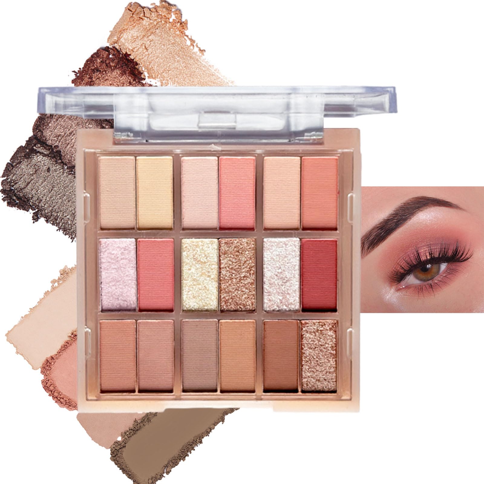 Pink Eyeshadow Palette Make-Up Palettes, Brown Matte Shimmer Eye Shadow for Women Glitter Eyeshadows 18 Colour Multi-purpose