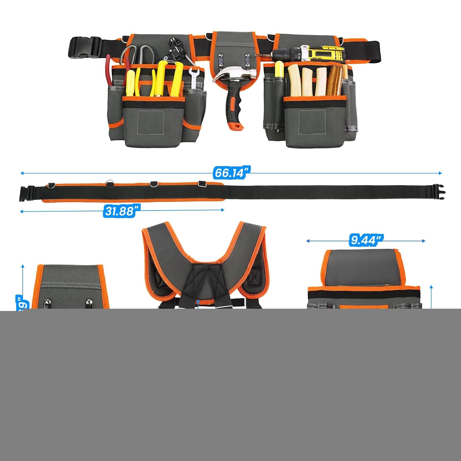 Cintura Porta Attrezzi per Elettricista Rimovibile con 2 Tasche Magnetiche