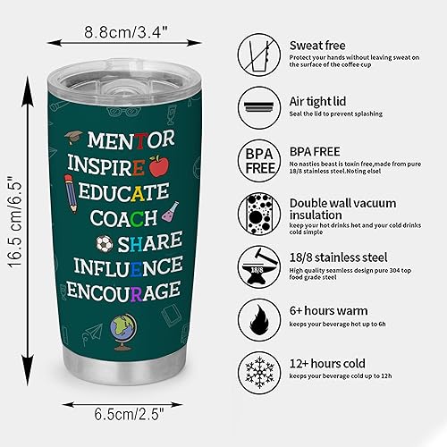 Miniatura 6 de Vaso personalizado de 20 onzas para profesores, regalos para la vida de profesores, vasos personalizables, ideas de agradecimiento para profesores