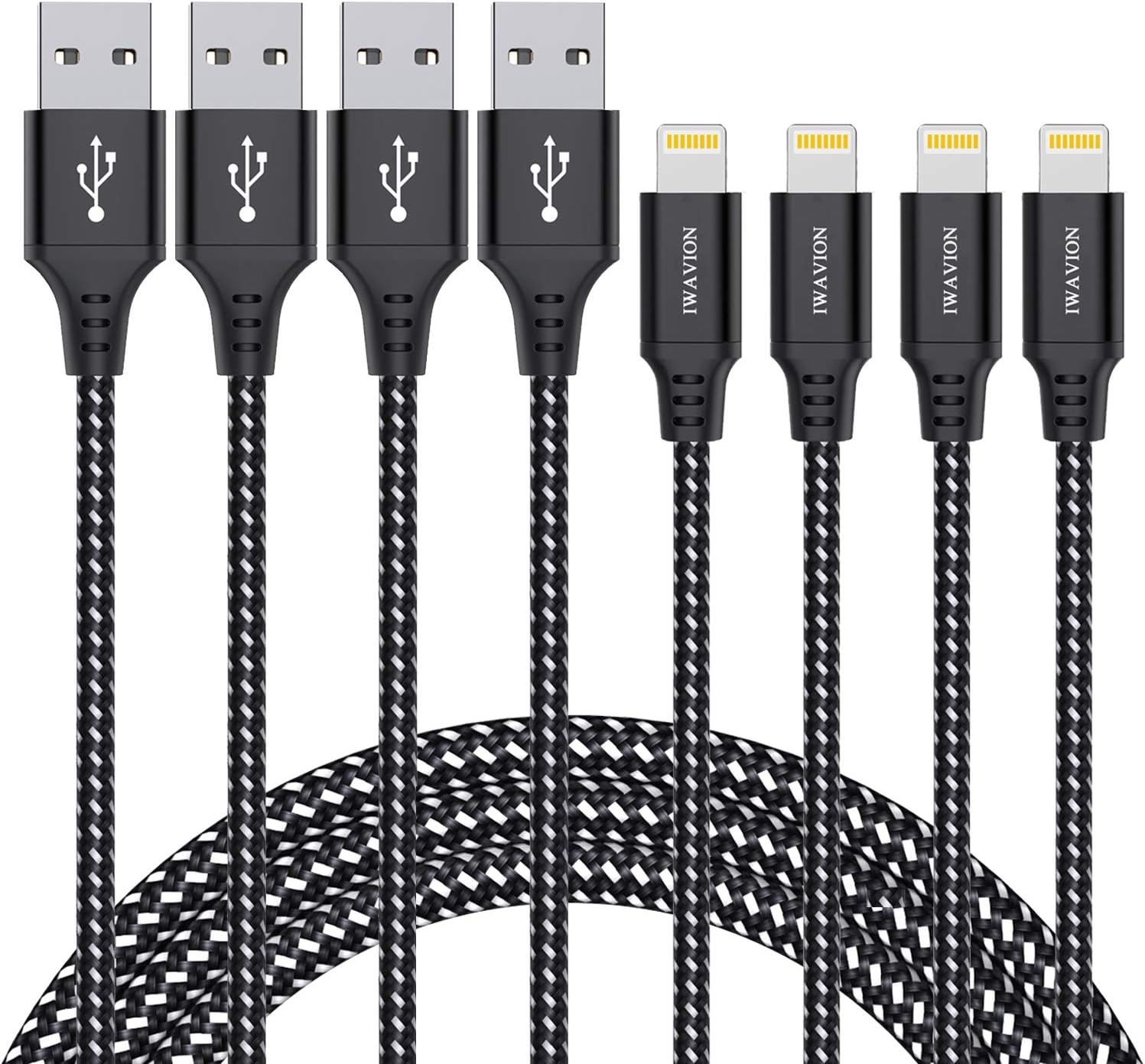 iPhone Charger Cable, 4pack 3ft/1m Lightning Cable Nylon Braided MFi Certified iPhone Cable USB Sync Cord Fast iPhone Charging Cable for iPhone Xs Max X XR 8 7 6s 6 Plus SE 5, iPad mini/Air