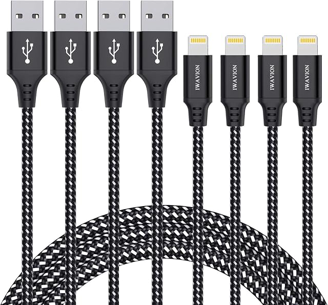 IWAVION iPhone Charger Cable, 4pack 3ft/1m Lightning Cable Nylon Braided MFi Certified iPhone Cable USB Sync Cord Fast iPhone Charging Cable for iPhone XS Max X XR 8 7 6s 6, iPad Mini/Air, iPod