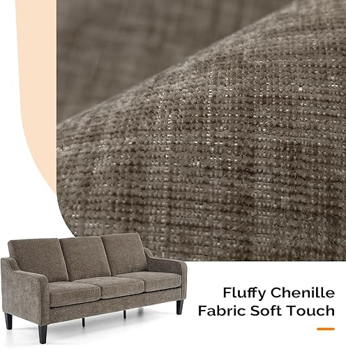 Miniatura 5 de VINGLI Sofás para sala de estar, sofá pequeño marrón de 71 pulgadas, sofás modernos de mediados de siglo, 3 plazas, cómodo sofá tapizado de felpilla