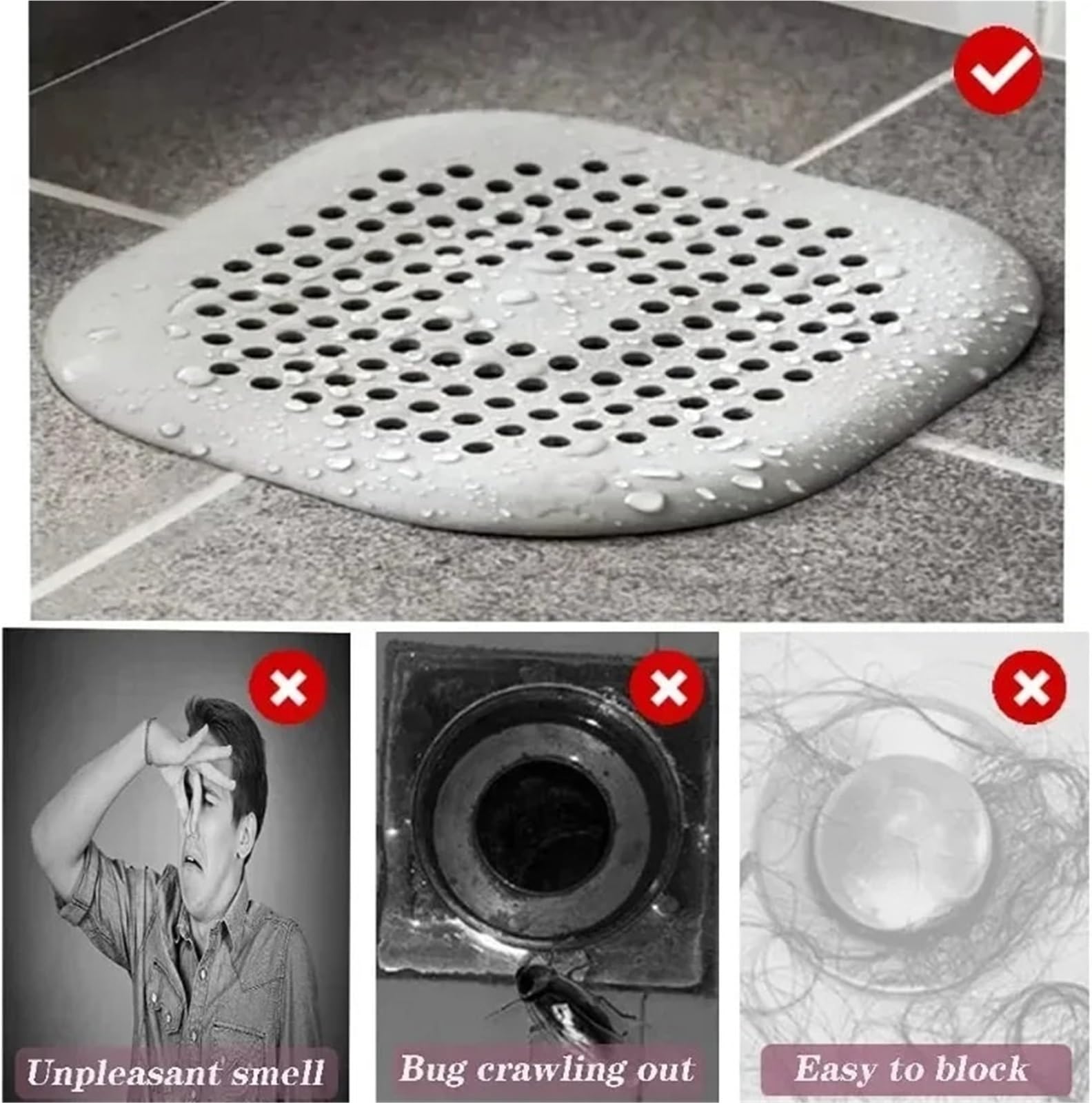 Filtro de Pelo for baño, colador antibloqueo for bañera, tapón Drenaje for el Suelo la Ducha, Cocina, 10 Uds para Bañera,Ducha