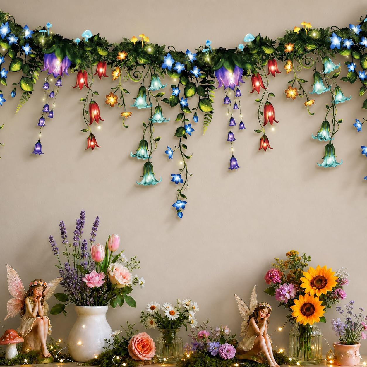 Cheerland Enchanted Forest Decorations Magical Wildflower Garland Fairy Party Decorations Glowing Floral Flower Banner for Enchanted Garden Party Woodland Fantasy Theme Birthday Hanging Flowers