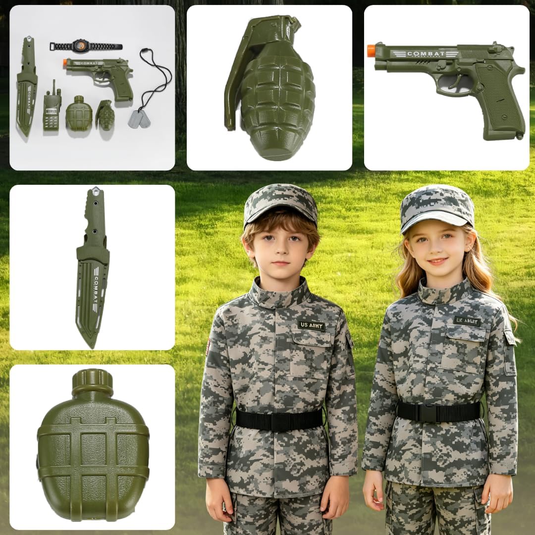 Colorful House Kids Army Costume Unisex Soldier Dress up for Halloween Role Play