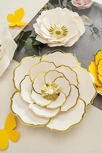 Miniatura 4 de MEJOY Decoración de flores de papel 3D para pared flores de papel gigantes flores de papel grandes hechas a mano amarillo marfil juego de 7 para