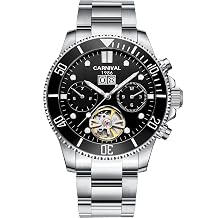 LOREO Mens Automatic Mechanical Watch Luminous Rotating Bezel Steel Band Outdoor Military Waterpoof Watch