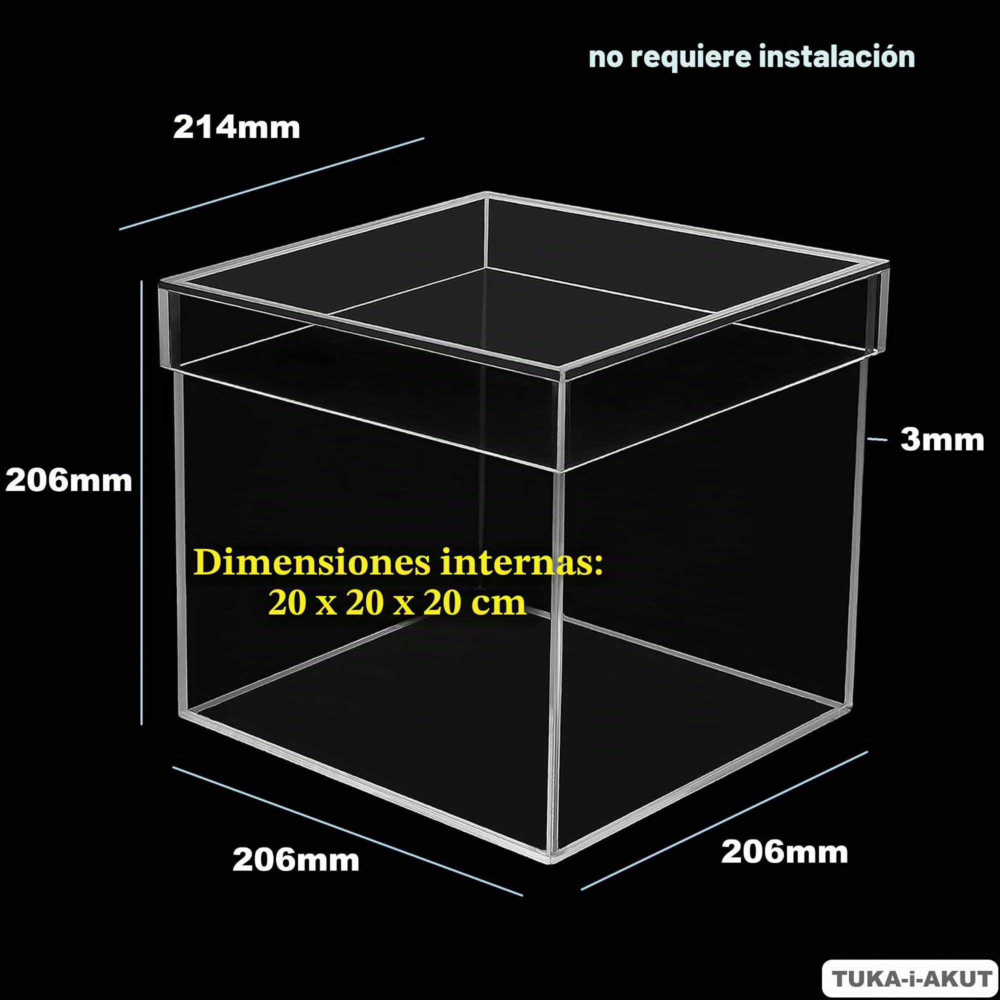 TUKA-i-AKUT 20x20x20cm Vitrina Expositora de Acrílico 5 Lados con Tapa, Almacenamiento Decorativo Caja de Presentación Forma de Cubo, Escaparate para Figuras Colecciones Joyas Regalos Joyas, TKD8254