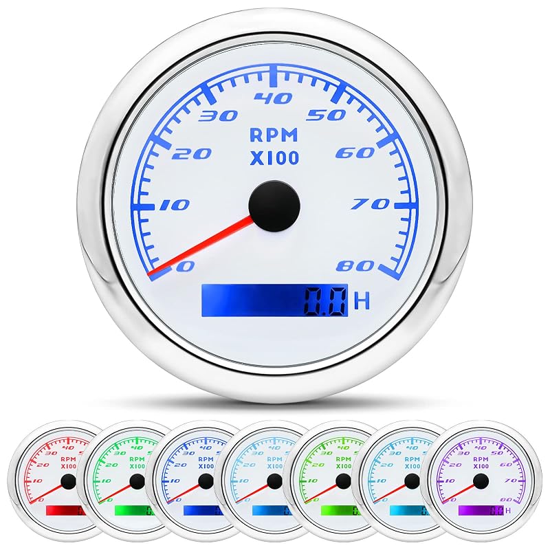 Tacômetro MAIMEIMI 8000 RPM com horímetro, 85 mm, 7 cores de iluminação para motores de 1 a 10 cilindros – 1 unidade