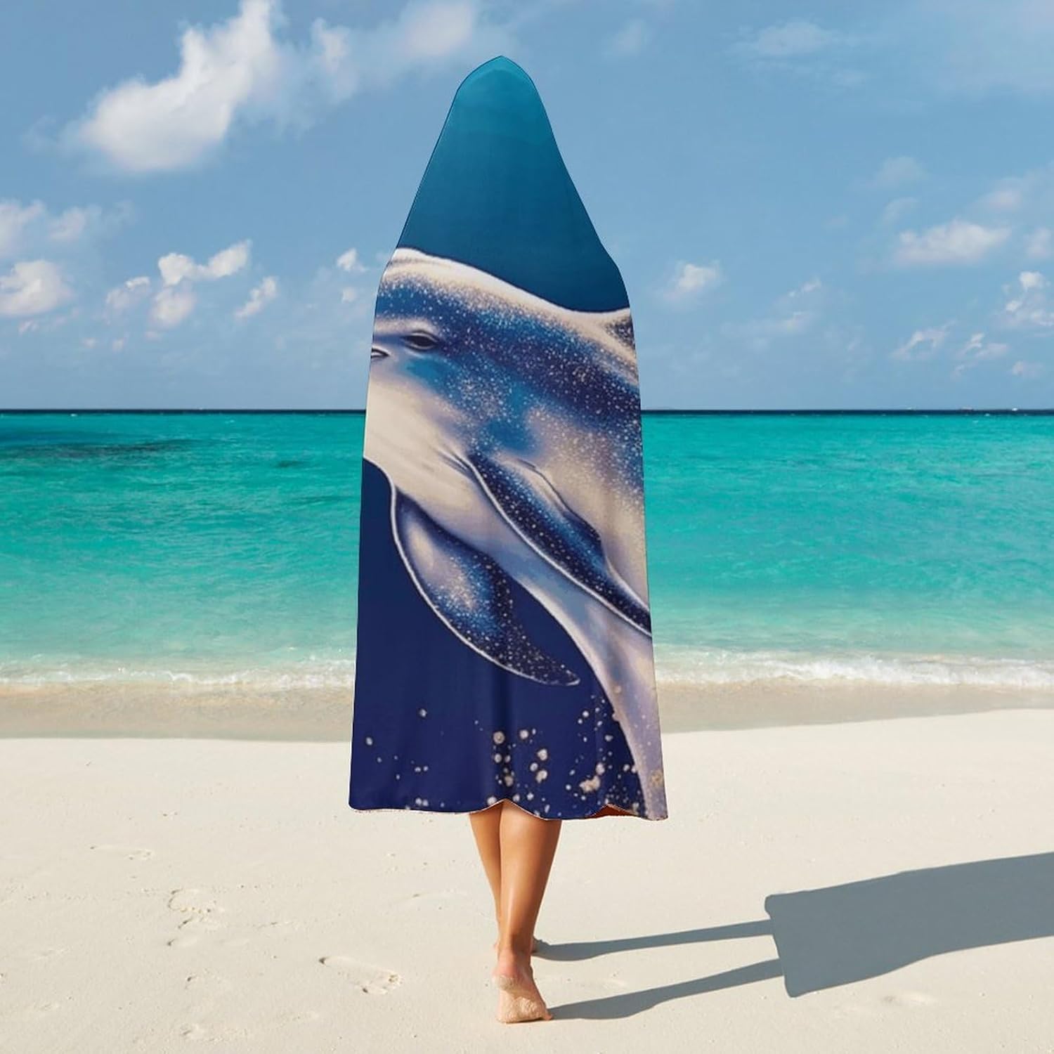 Glitter Dolphin Wearable Hooded Blanket, Ultra Soft Arctic Velvet Cape Cloak Unisex - Cozy Wearable Blanket