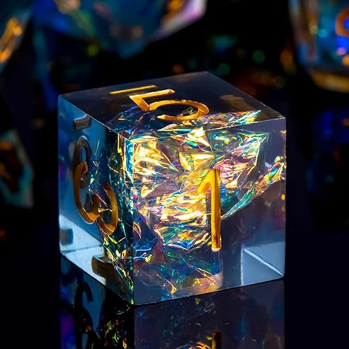 Miniatura 9 de Juego de dados DND, juego de dados de mazmorras y dragones, hecho a mano, borde afilado, 7 troqueles de resina D&D para juego de mazmorras y