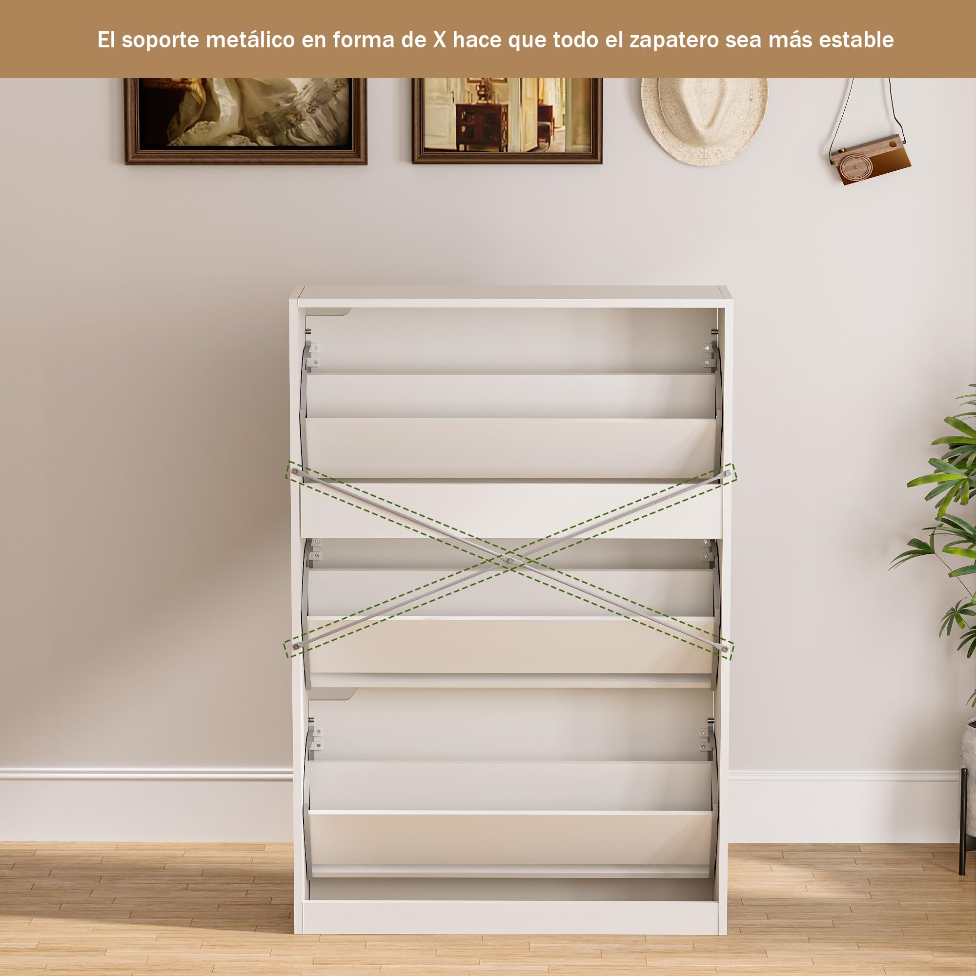 Zapatero 3 Puertas Armarios para Zapatos Estrecho Mueble Zapatero para 24-30 Pares de Zapatos，para Sala de Estar, Pasillo de Entrada, 80x24x118cm Blanco