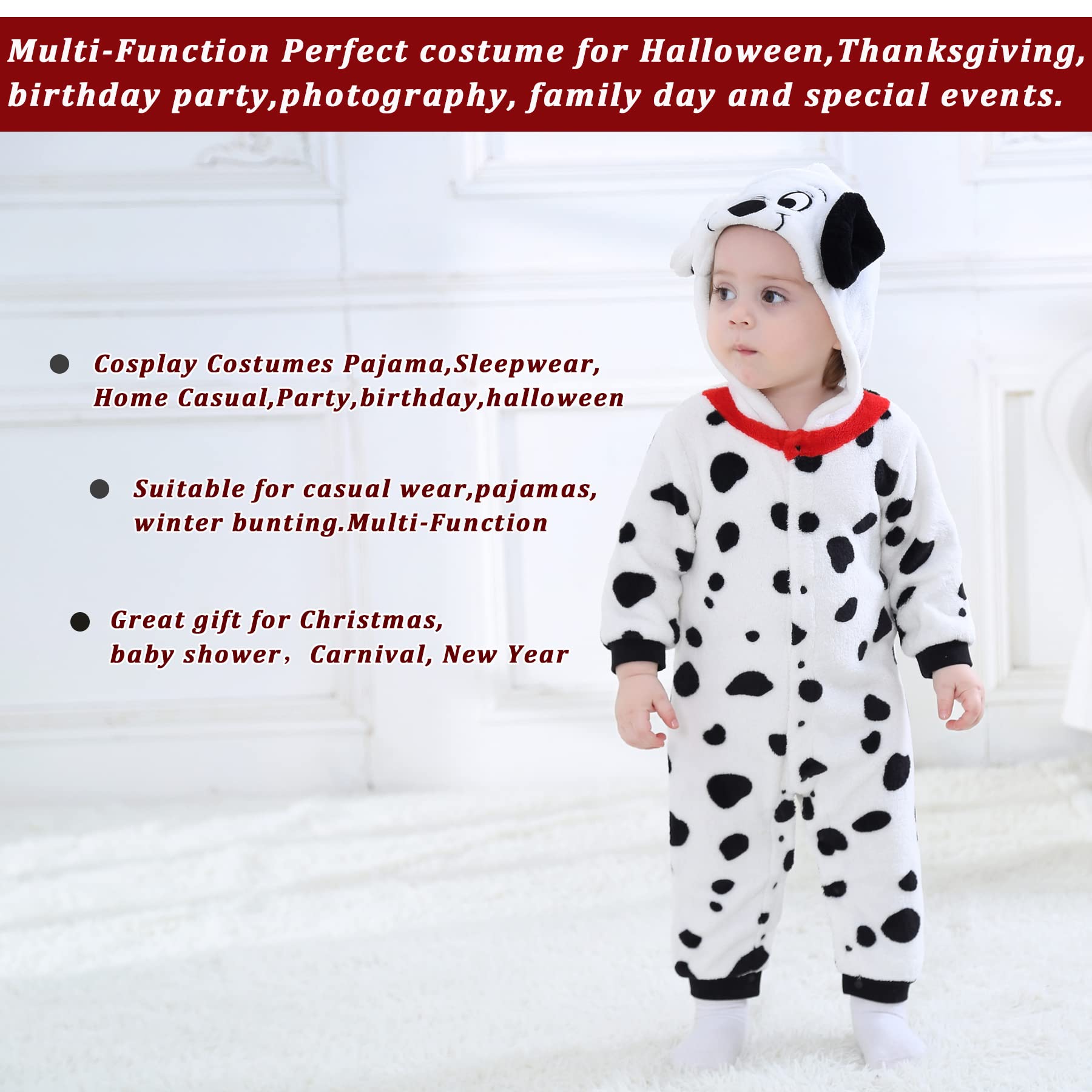 Unisex Bambino Inverno Pagliaccetto Dinosauro Dalmatians Cucire Animale Stile Flanella Cosplay Halloween Costume Attrezzatura