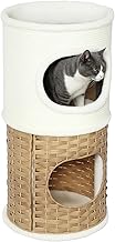 PawHut Scratching Barrel, Height 80 cm, Diameter 40 cm, 3 Tiers, with Plush Edge, Cat Cave, Scratching Tree for Medium Cats, Cream and Brown
