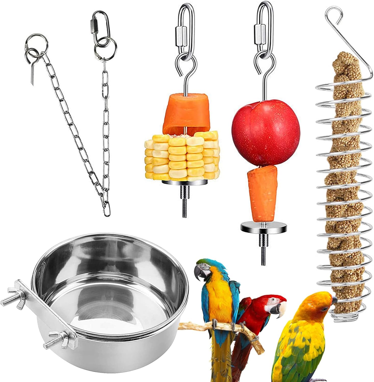 Bird Food Holder, 5 PCS Stainless Steel Parrot Fruit