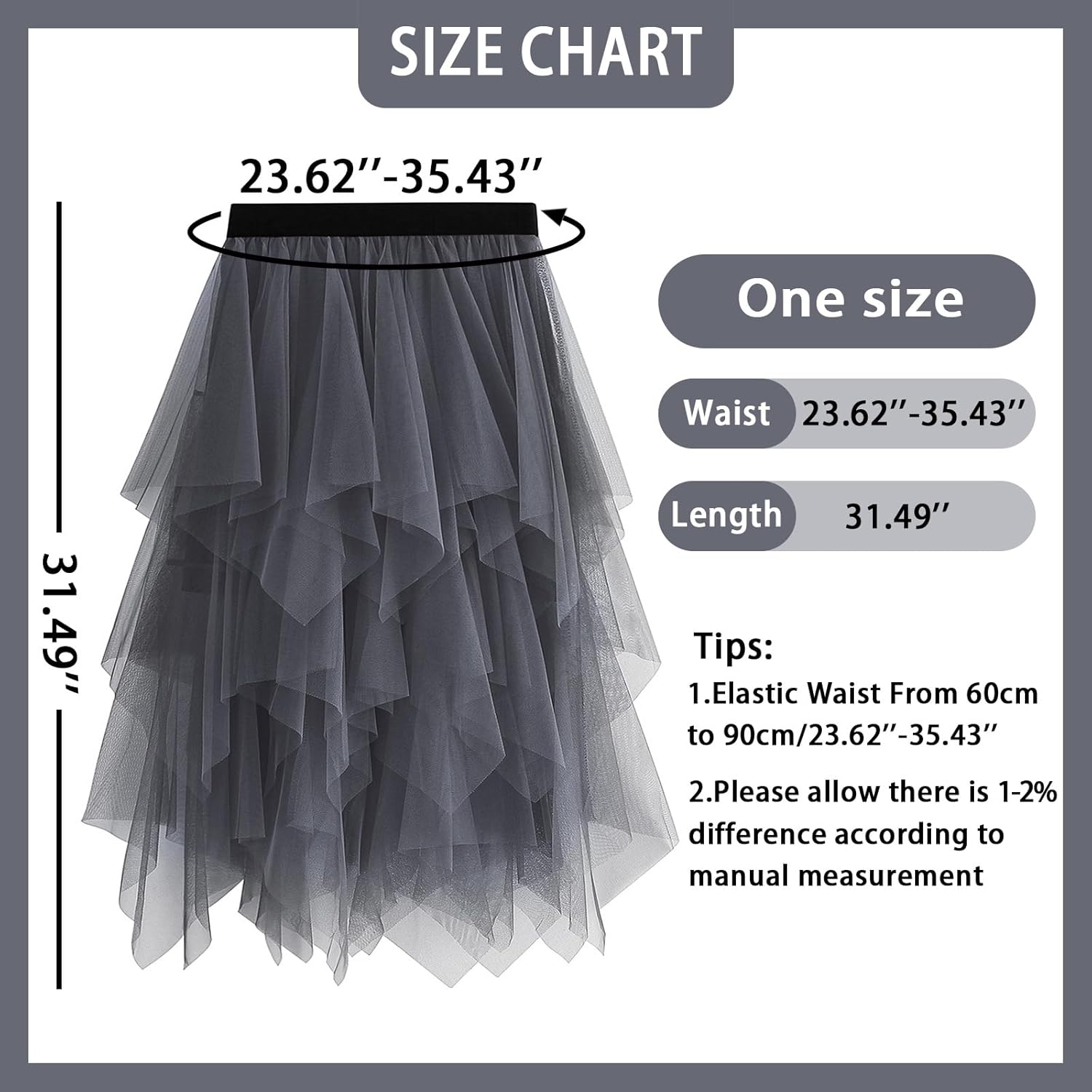 Tulle Skirts for Women Midi Long Fairy Skirt Tutu A-Line Mesh Layered High Elastic Waist Halloween Skirts - Image 6