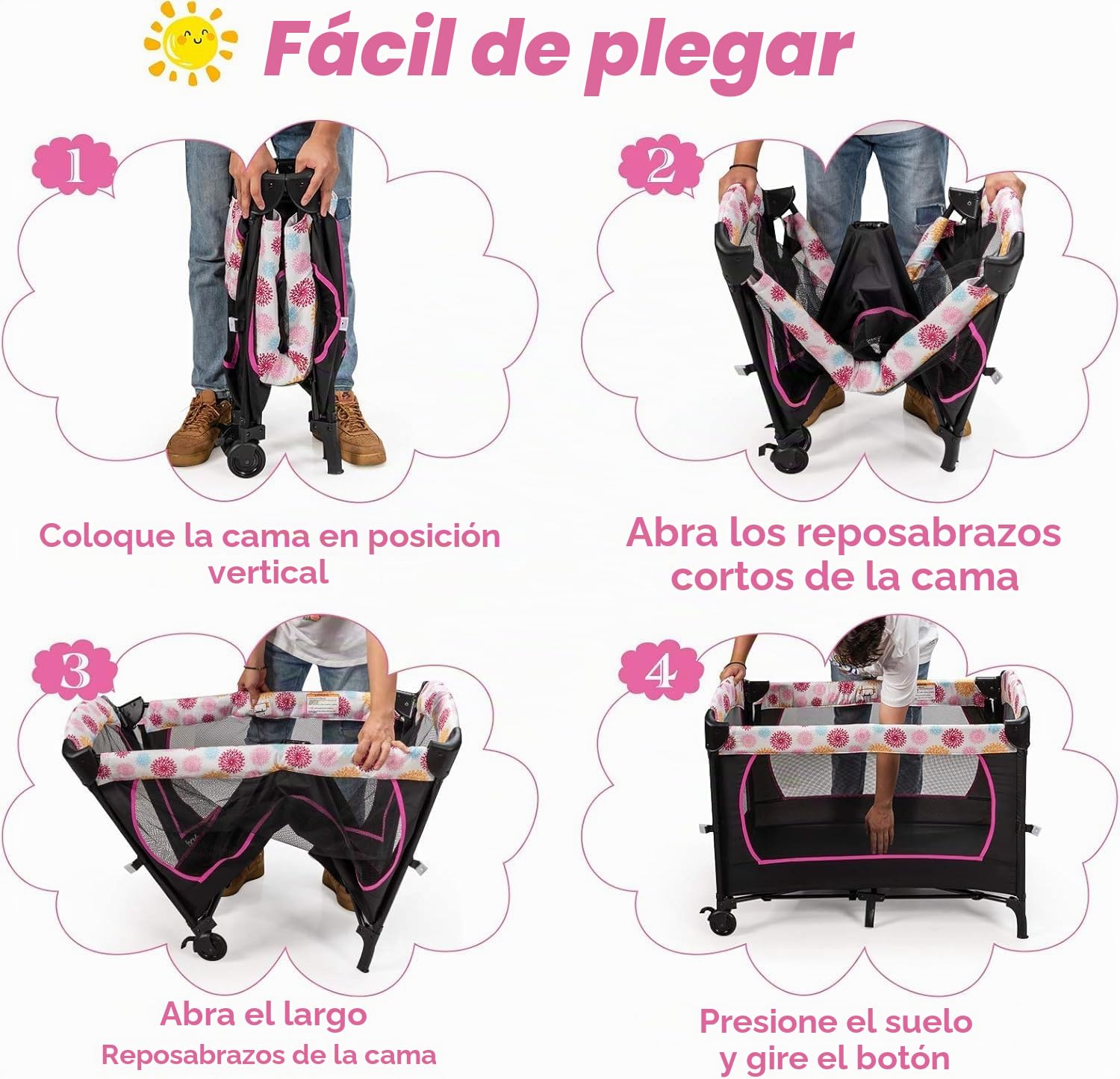 FANTASK Cuna de Viaje Plegable 4 en 1 de hasta 15 kg, moisés, Cuna Auxiliar, Cambiador y Parque Infantil, 2 Niveles, Altura Regulable, con Bolsa de Transporte, colchón y Caja de música