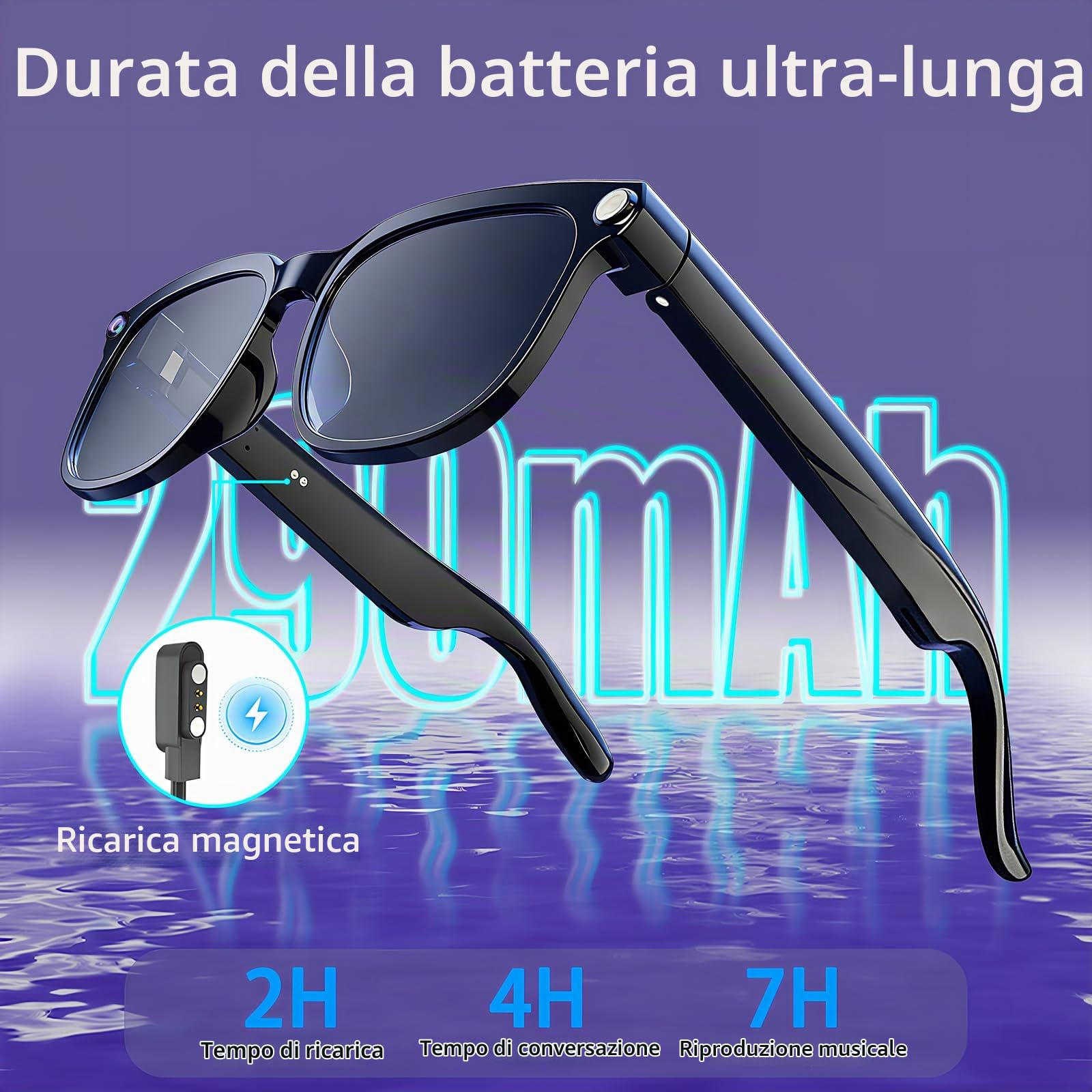 Occhiali con Telecamera HD 8MP, Video, Traduzione in Tempo Reale | Lenti Fotocromatiche, Assistente AI ChatGPT, Musica, Filtro Luce Blu, 110+ Languages, per Outdoor Ciclismo Viaggi