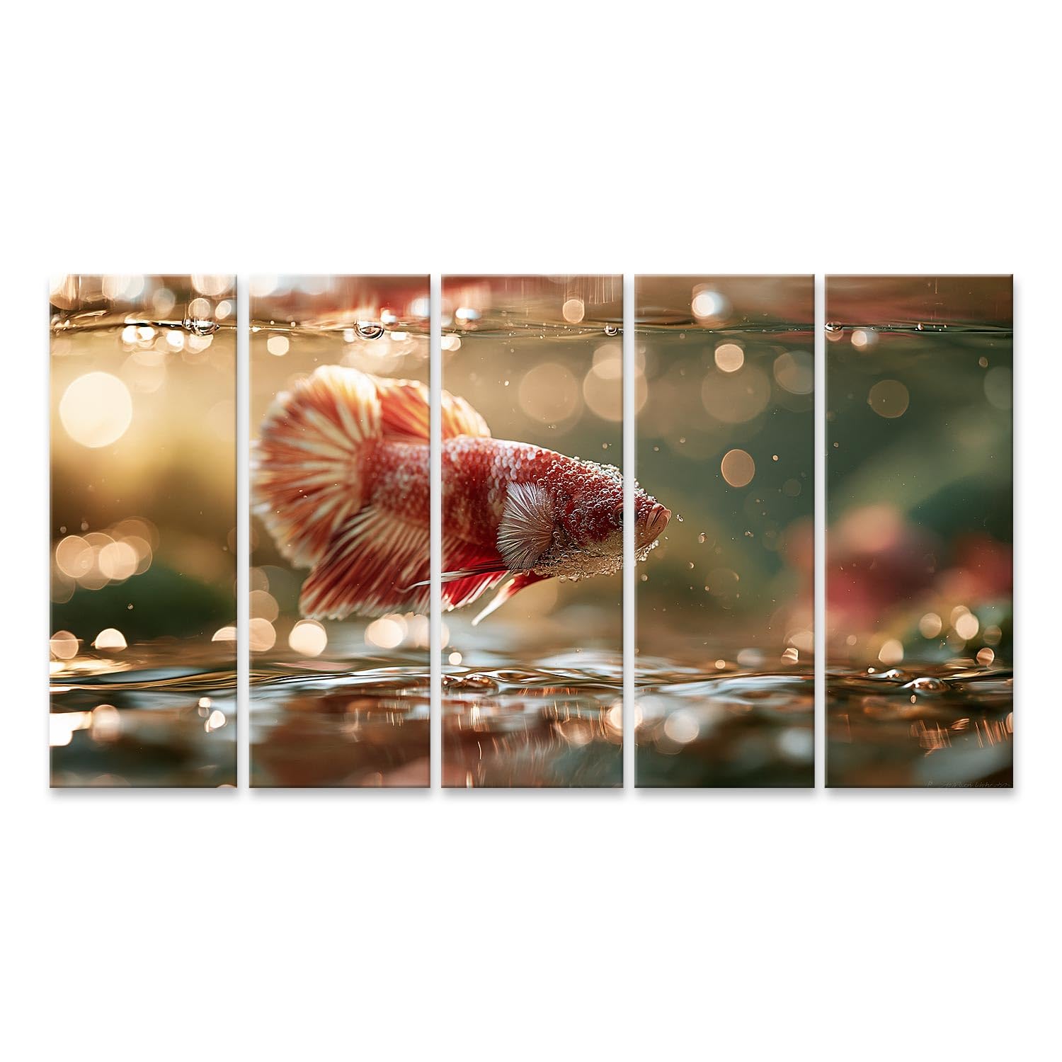 islandburner Bild auf Leinwand Faszinierender Betta-Fisch Kunstdruck Wohnzimmer Perfekt für Aquaristik-Liebhaber - 5-teilig XXL