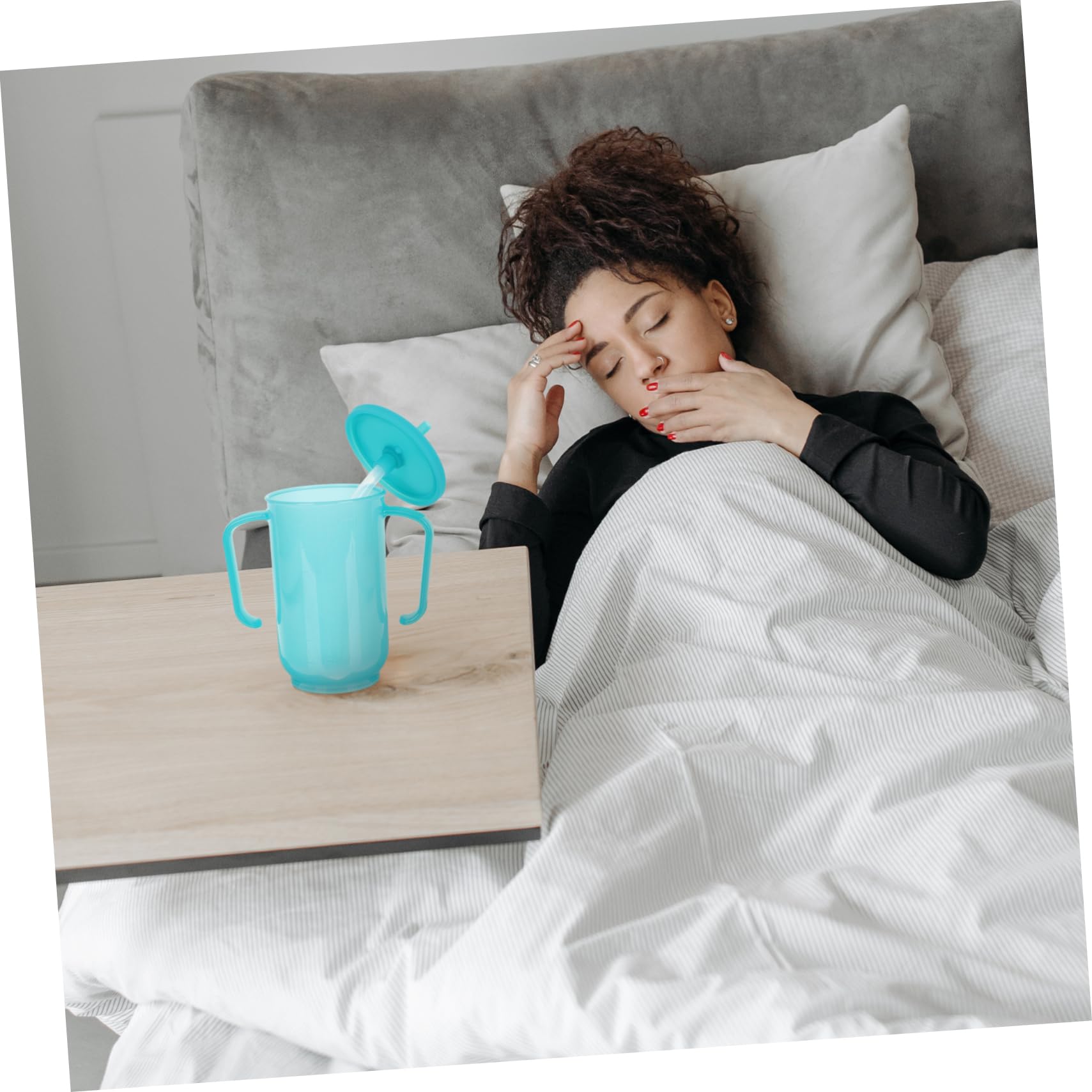 3 Piezas Vaso de agua antiasfixia pacientes taza de agua de copa discapacitada humectante plastico copa convaleciente taza de paciente postrado en cama el plastico Azul