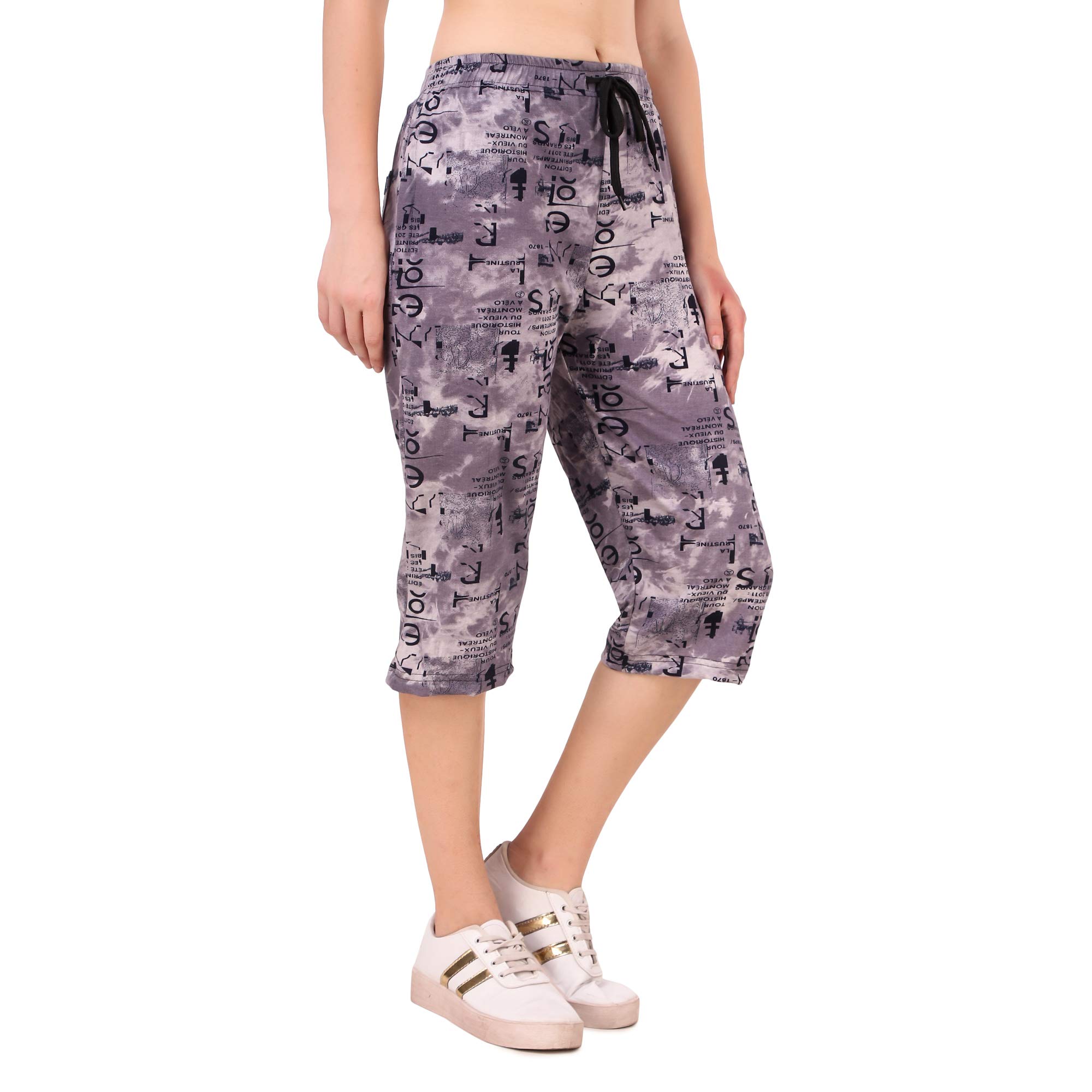UZARUS Women's Cotton Three Fourth Capri Shorts with Two Zippered Pockets Purple 2