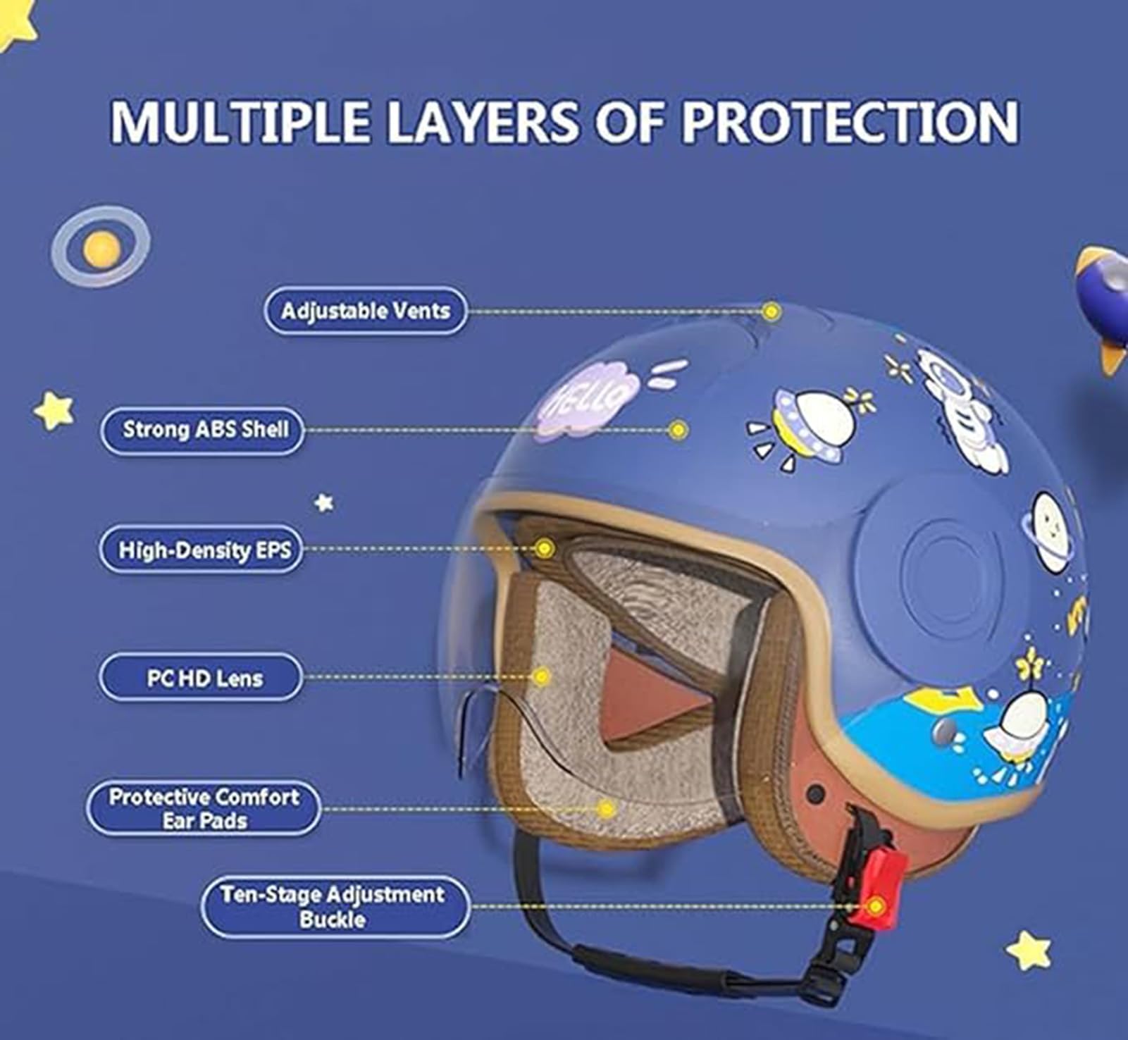 Kinderen Motorhelm ECE/DOT Goedgekeurd Elektrische Open-Face Kinderen Half Helm Geschikt Voor Kinderen Van 3-8 Vier Seizoenen Universeel C,48-54CM