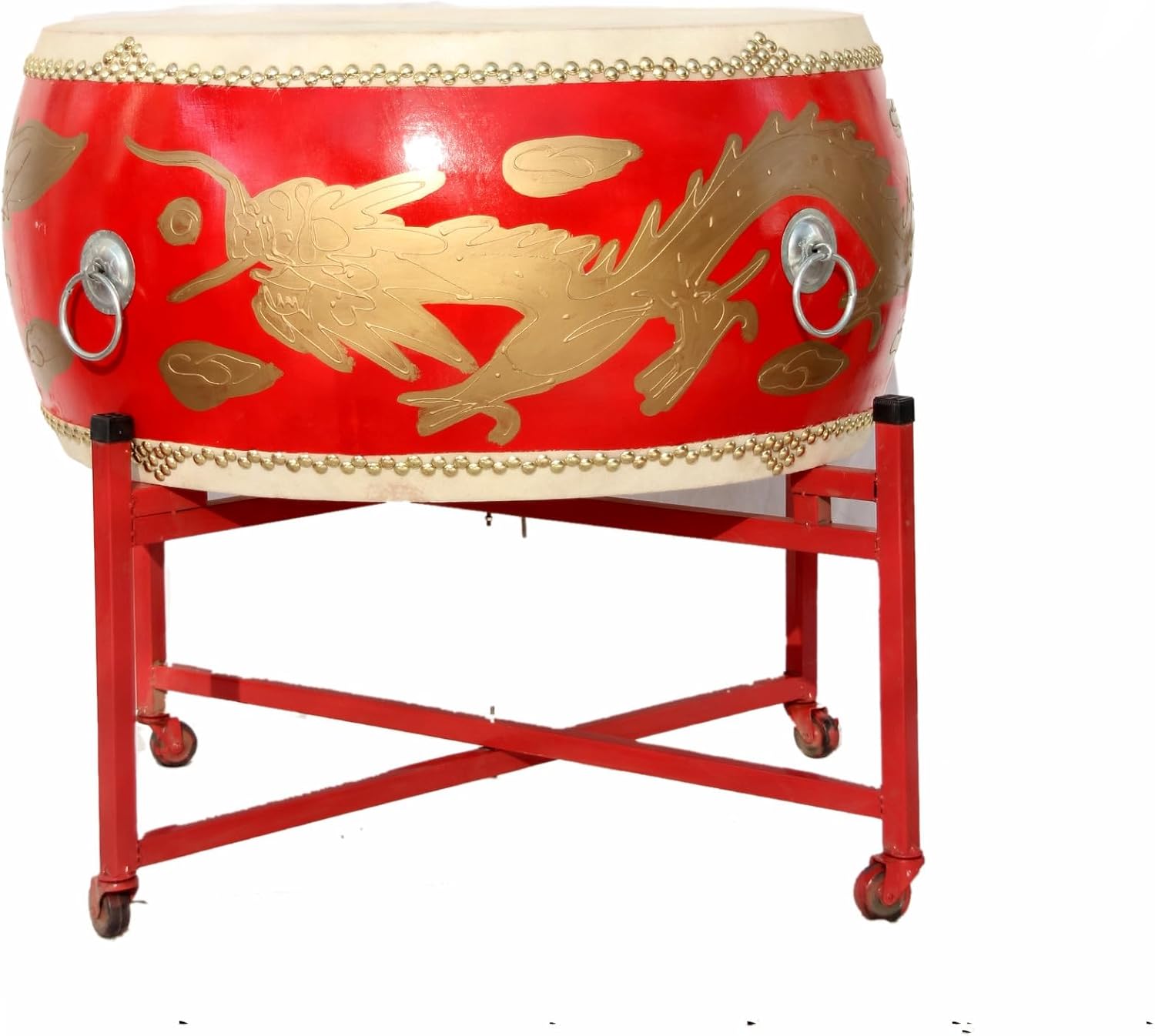 Diameter 26" (66cm) Chinese Dragon Dance Lion Martial Arts Kung Fu Dramas Hand Drum Religious Temple Fairs Ritual Cowhide CowSkin Drum with Drum rack stand#2957