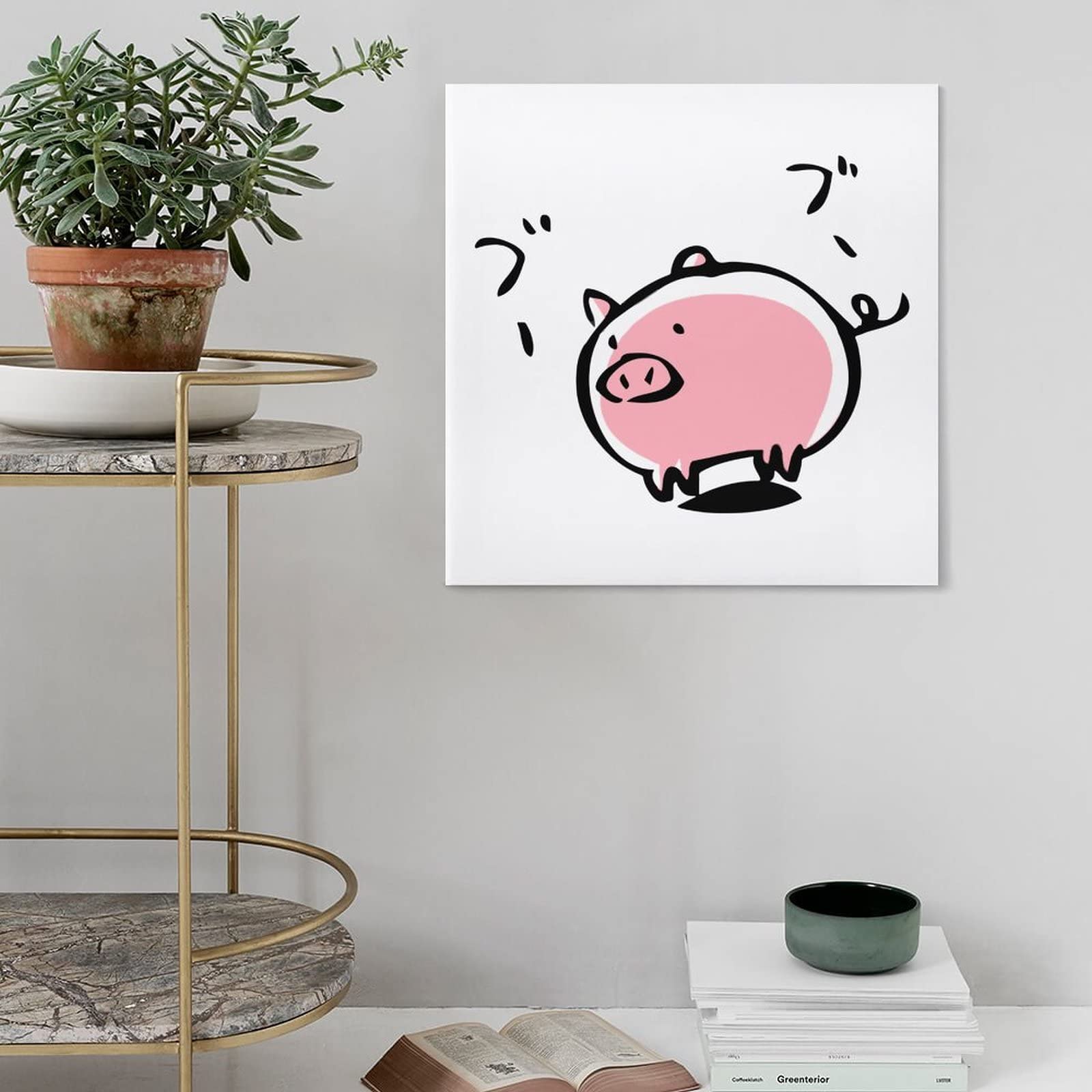 Amazon.co.jp: アートパネル かわいい 豚 イラスト 正方形 キャンバス