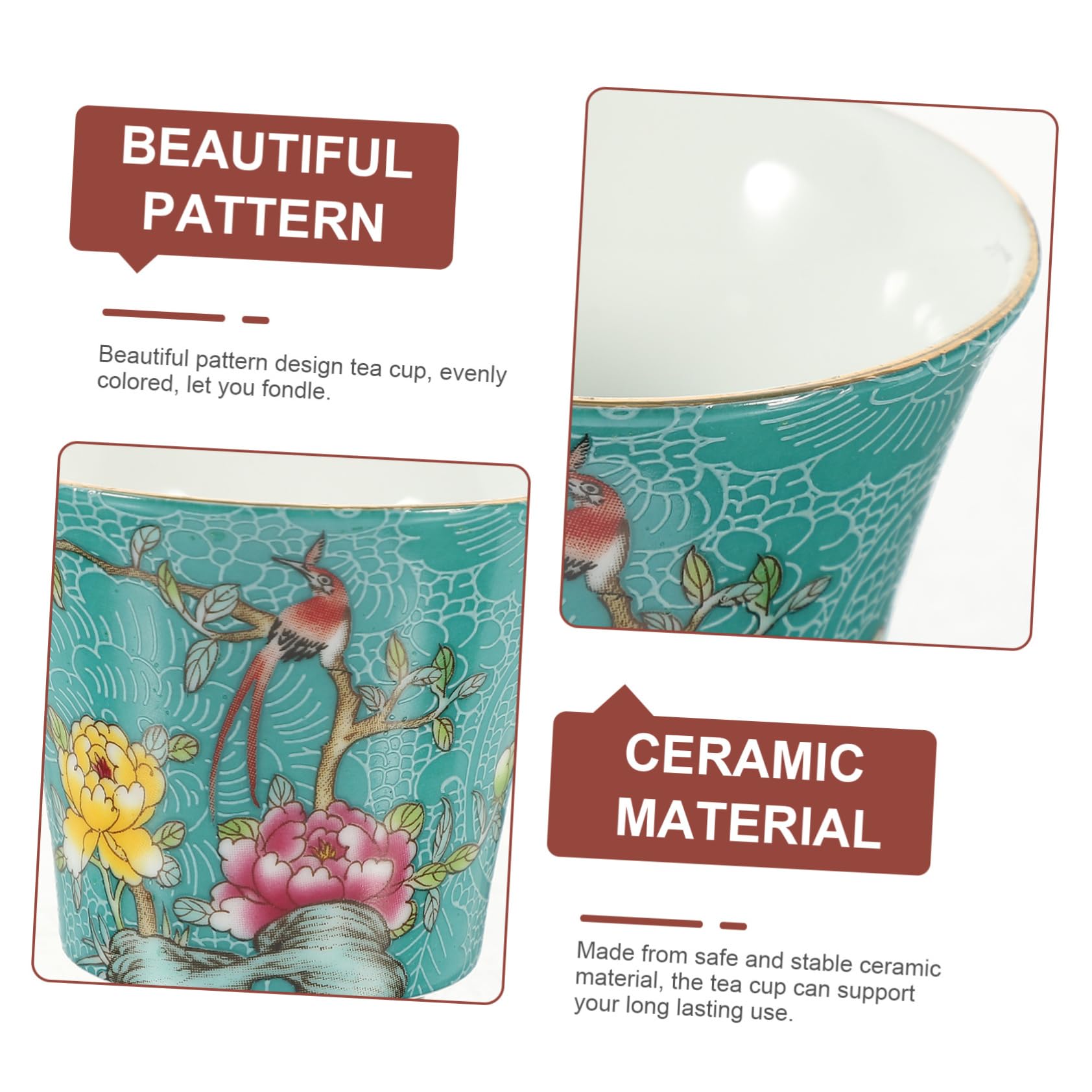 Tazza Da Tè in Retrò Decorativa Fiori e Uccelli Tazza Smaltata Per Bevande Calde e Fredde