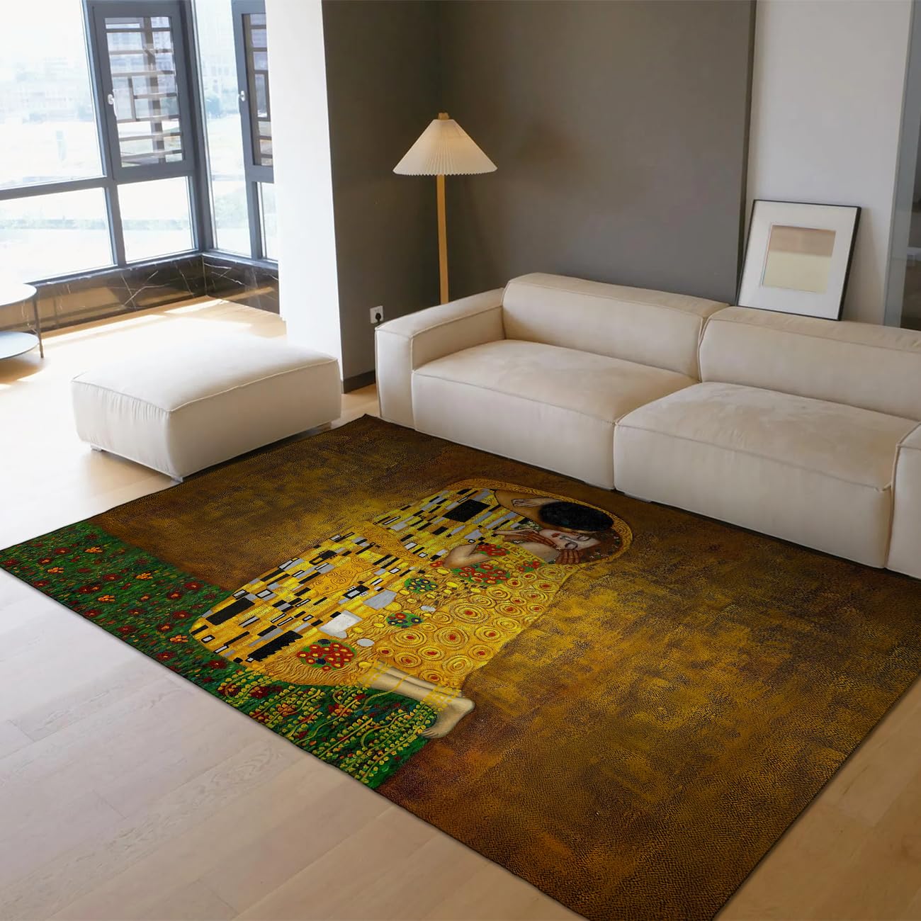 Peinture à l'huile Le Baiser grand tapis 200x300cm lavable pour grand salon moderne