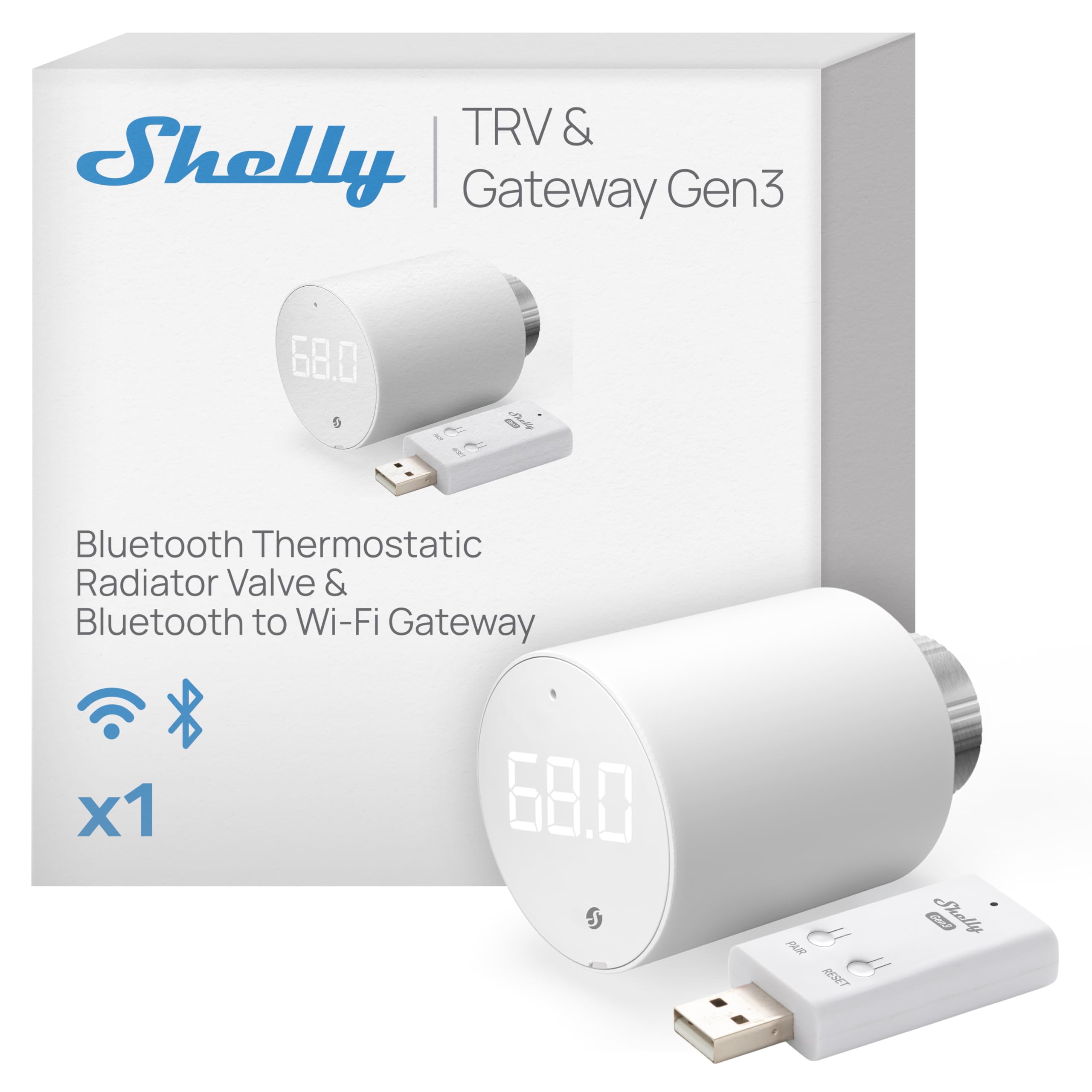 Shelly Blu TRV & Shelly Blu Gateway Gen3 - Bluetooth & Zigbee Smart Thermostatventil, Präzise Temperaturregelung, Boost-Modus, Umfassende Integration, Hausautomation, Fernsteuerung, Alexa & Google