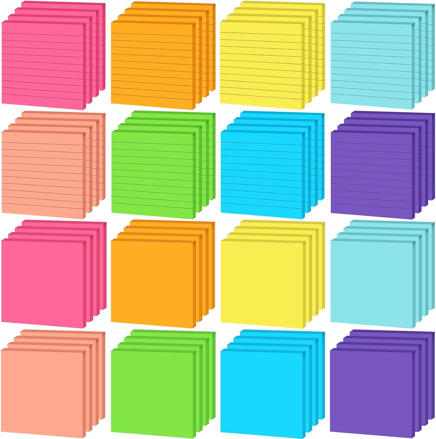 Yexiya 64 Pcs Lined Sticky Notes Self Stick Notes with Lines Bright Assorted Colors Sticky Pad for Home Office Products Post Memos, 1920 Sheets(4 x 4 Inch,Chic Color)