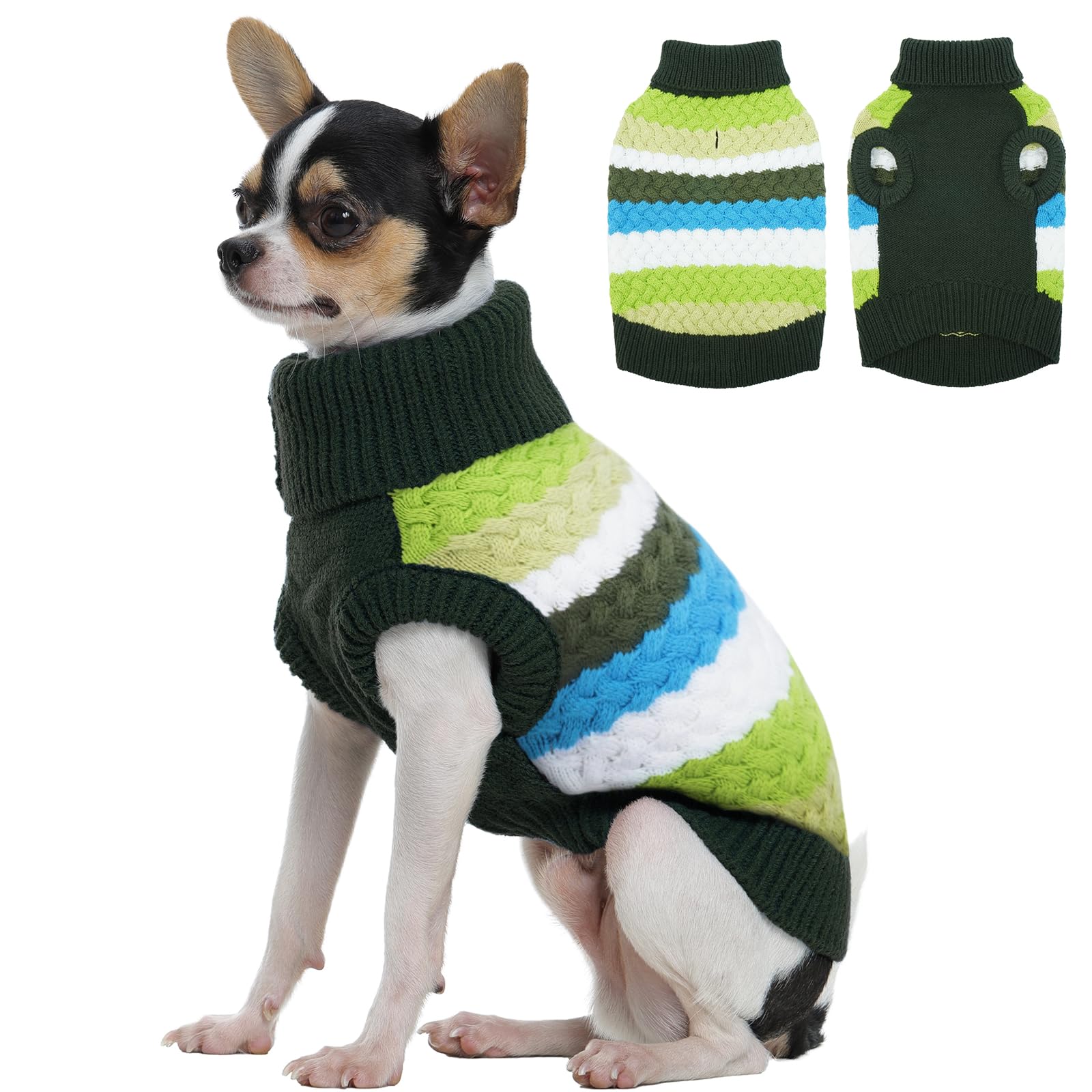 Kuoser Christmas Dog Jumper, Cute Knitted Sweater with Turtleneck, Soft Winter Clothes for Small & Medium Dogs