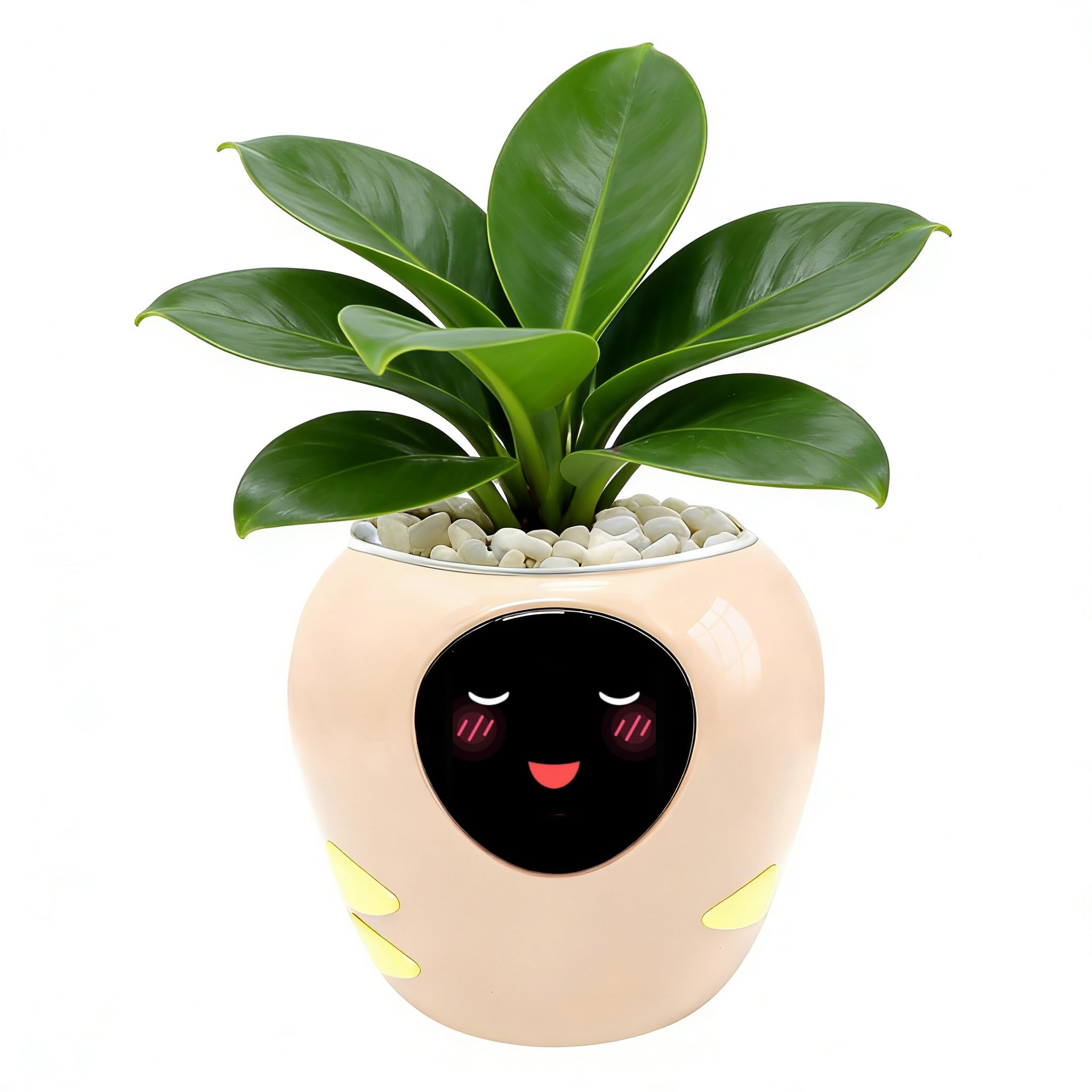 OUSEITECH Upgraded Large Smart Pet Flower Pot, Planting Assistant With Lively Expressions For Plants To Converse With You, Various plant care data, Moisture/Soil/Light/Temperature Monitoring(Pink)