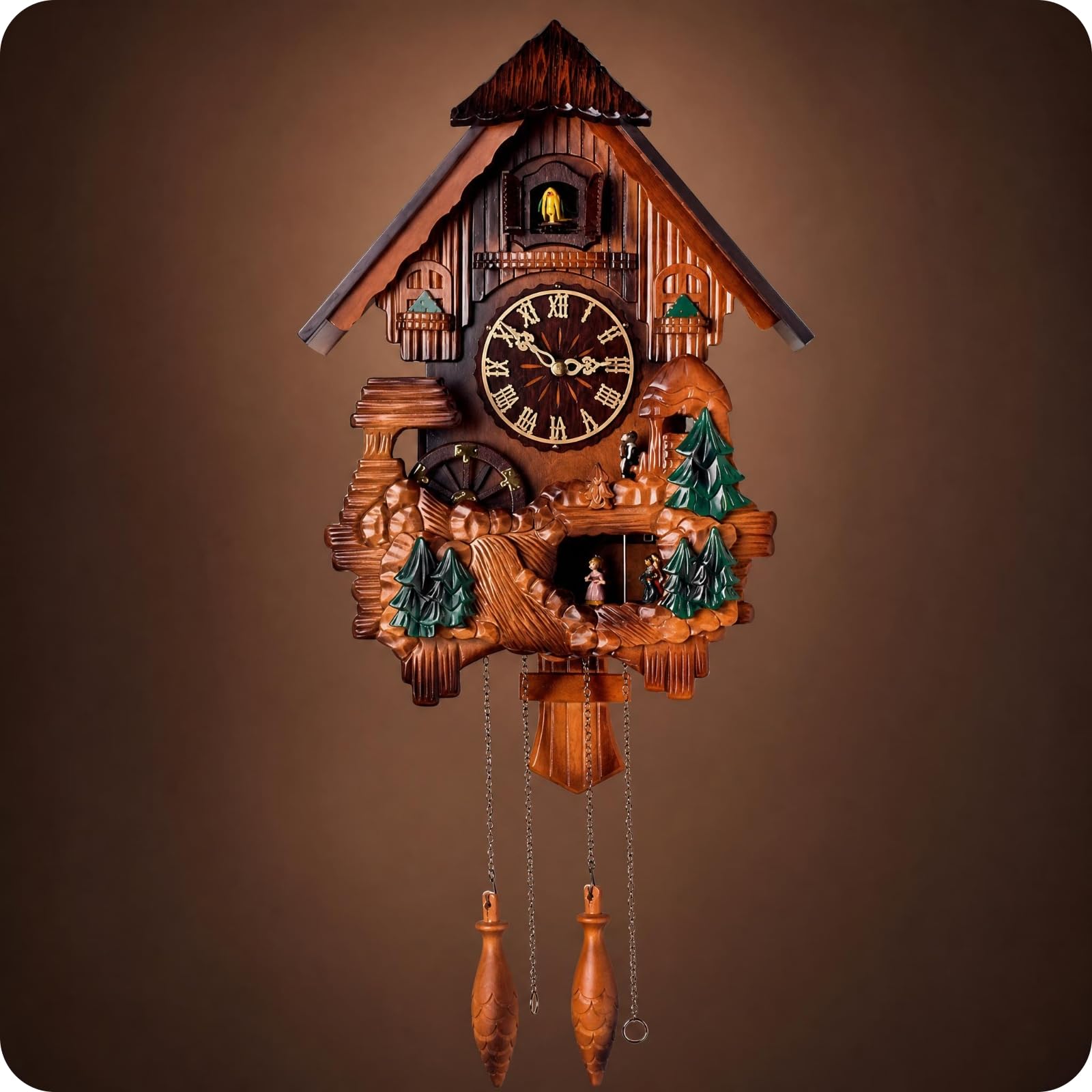 F Fityle Reloj de Pared Reloj con Reloj de Madera Reloj Colgante de Basswood con Forma de Casa con Cadena Colgante y Pesas con Aspecto de Adecuado para Sala de, 518 Esfera Romana