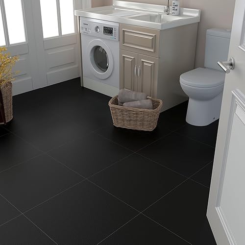 Miniatura 3 de Decotalk Azulejo negro para despegar y pegar de 12 x 12 pulgadas, color negro sólido, para despegar y pegar, impermeable, 15 hojas de vinilo para