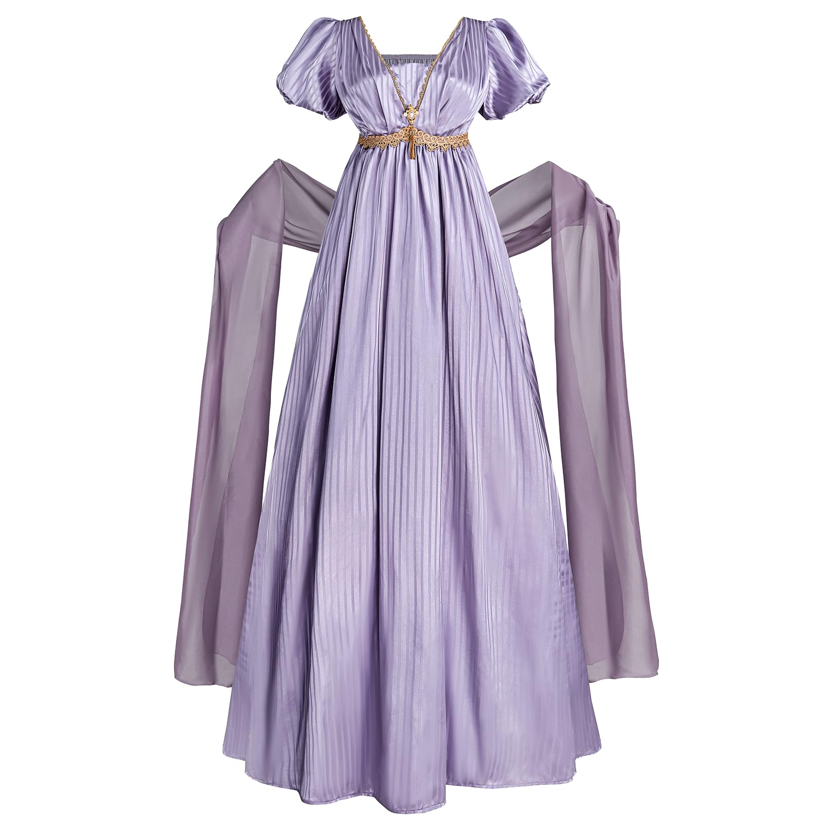 CR ROLECOS Regency Jane Austen - Abito da donna a vita alta, stile vintage con sciarpa, per feste di gala